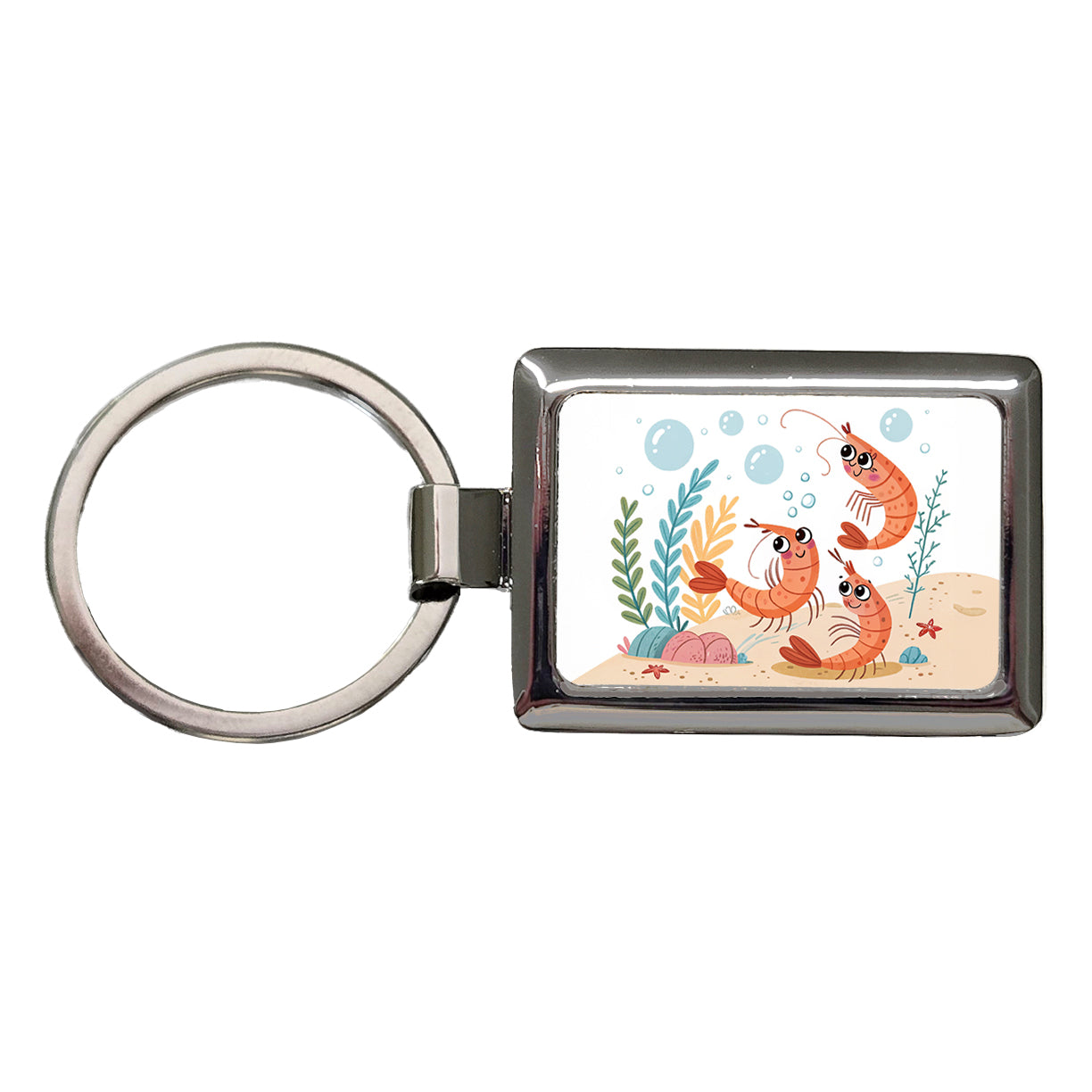 Kawaii Shrimp Rectangle Metal Keychain