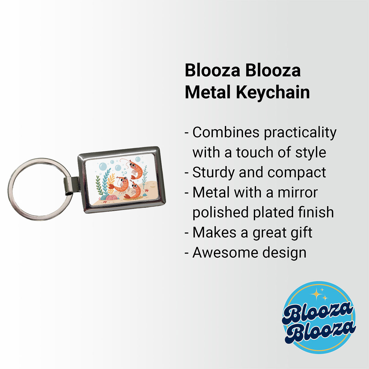 Kawaii Shrimp Rectangle Metal Keychain