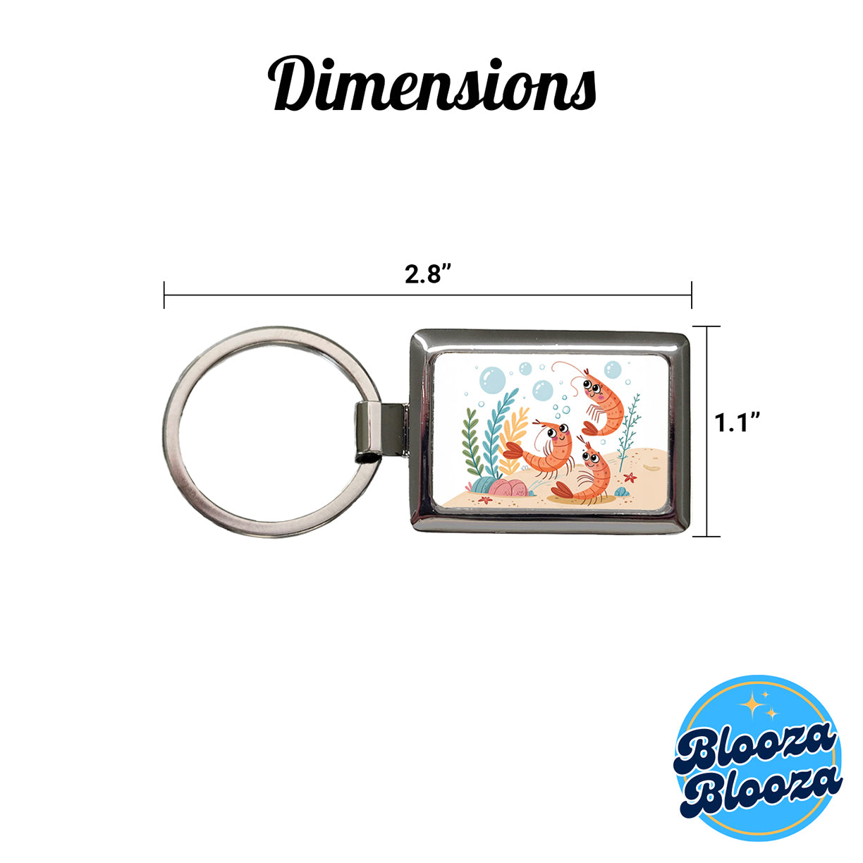 Kawaii Shrimp Rectangle Metal Keychain