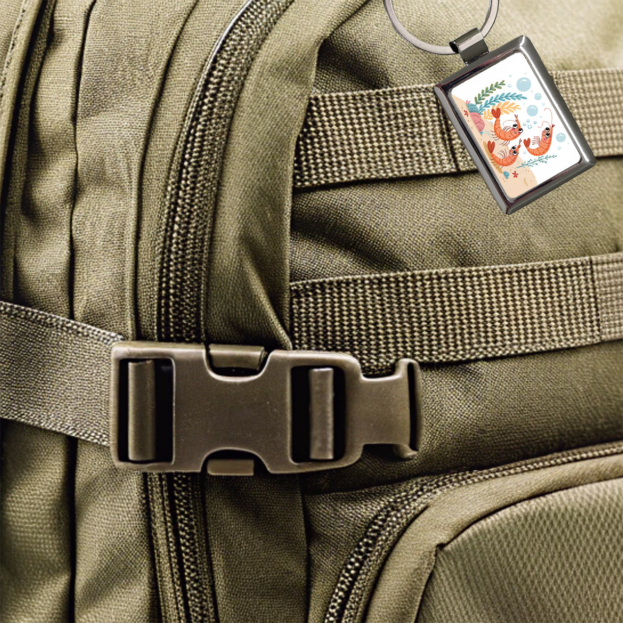 Kawaii Shrimp Rectangle Metal Keychain