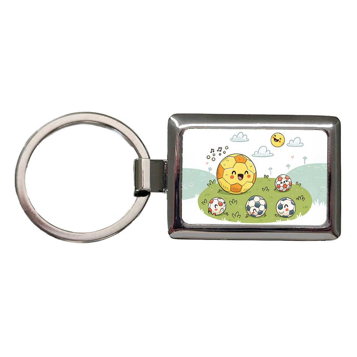 Kawaii Soccer Balls Rectangle Metal Keychain