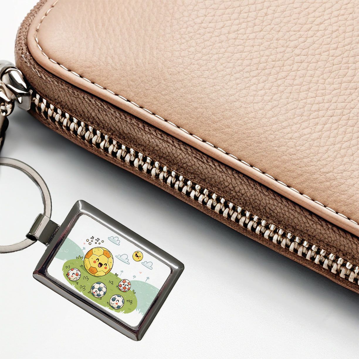 Kawaii Soccer Balls Rectangle Metal Keychain