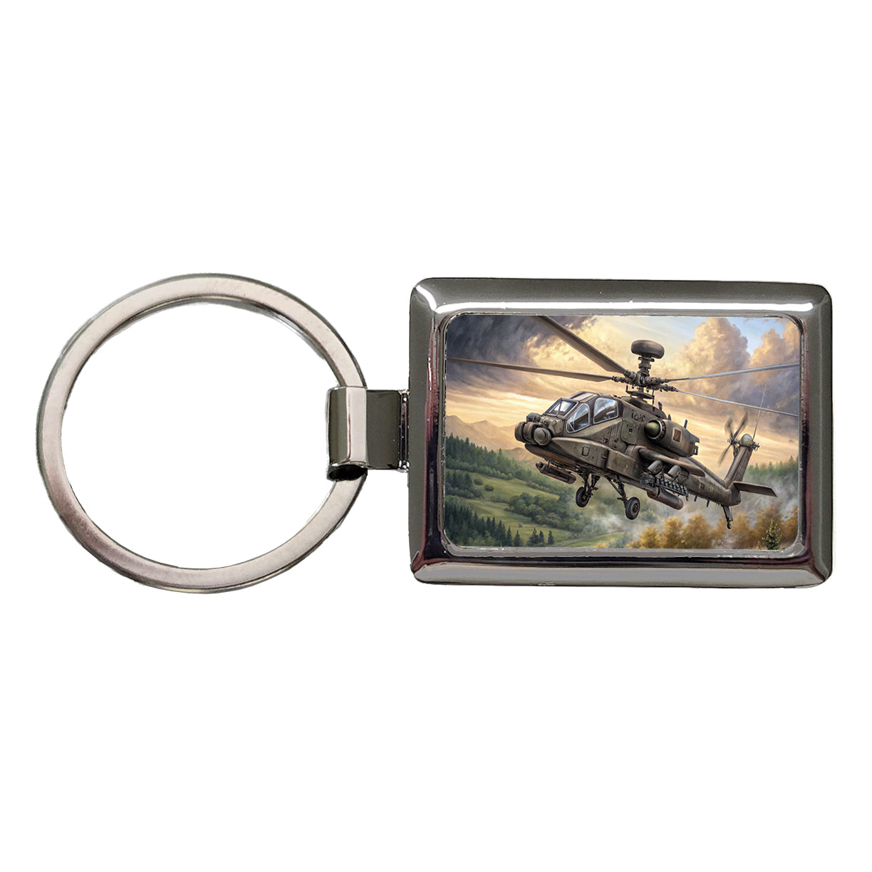 AH-64 Apache US Army Attack Helicopter Flying Rectangle Metal Keychain
