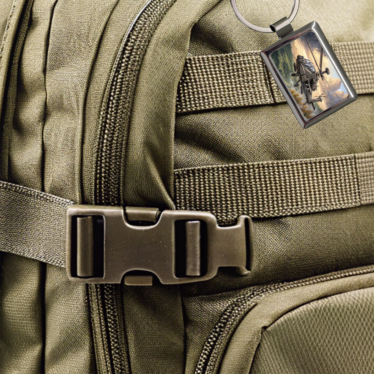 AH-64 Apache US Army Attack Helicopter Flying Rectangle Metal Keychain