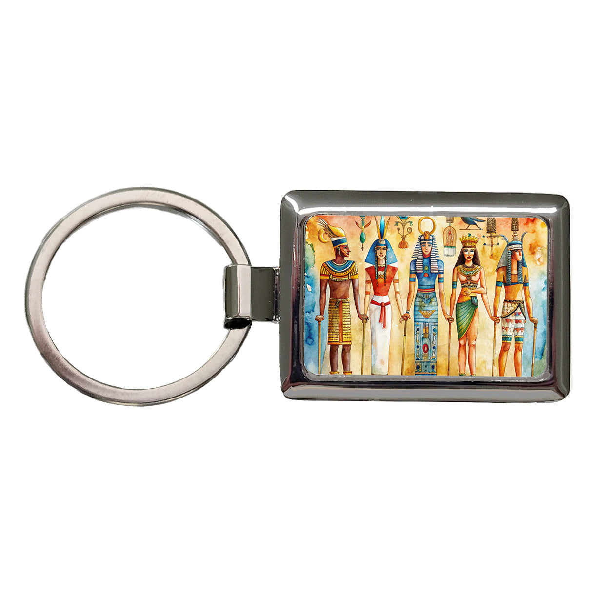 Ancient Egyptian Hieroglyphics Pharaohs Gods Watercolor Rectangle Metal Keychain