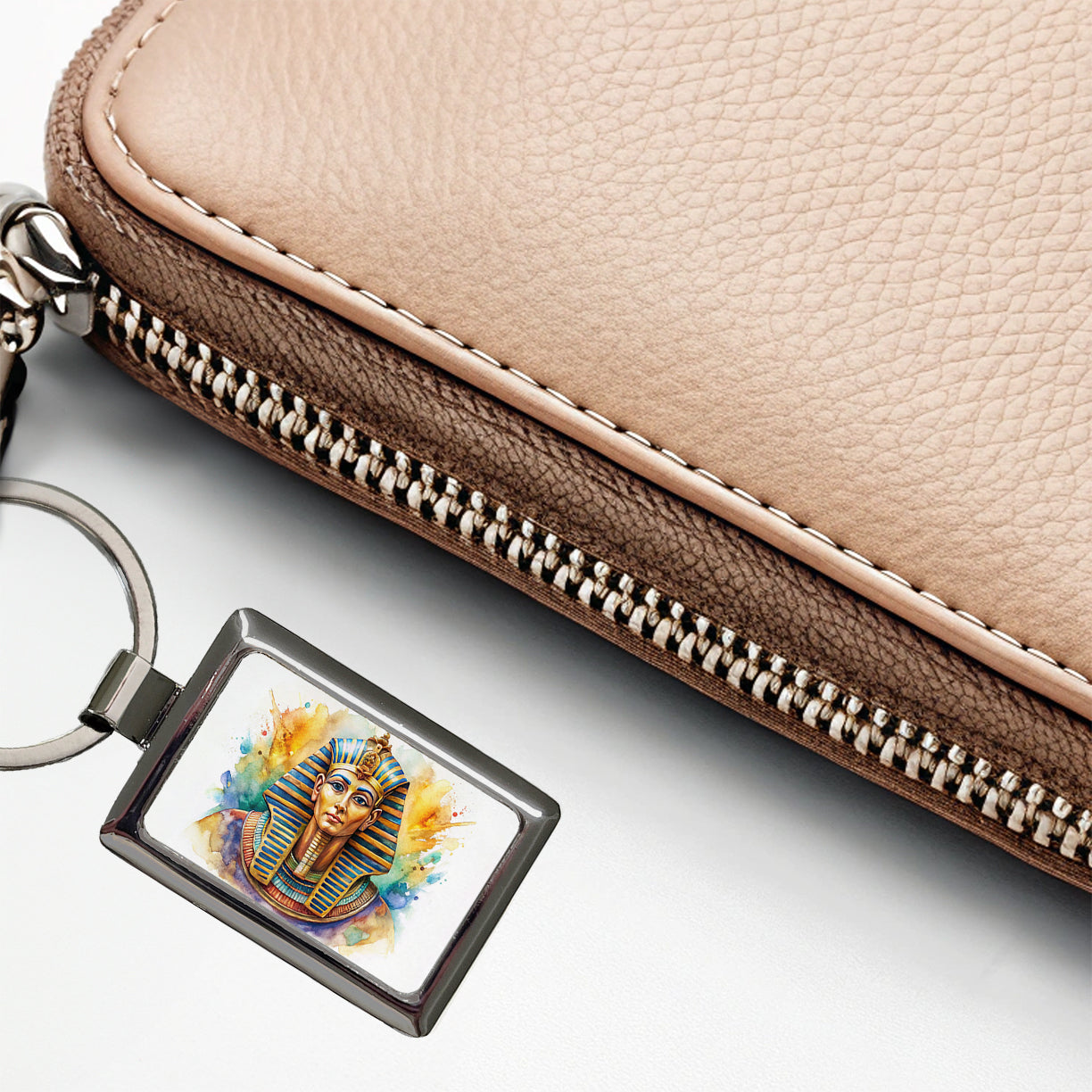 Ancient Egyptian Pharaoh Watercolor Rectangle Metal Keychain