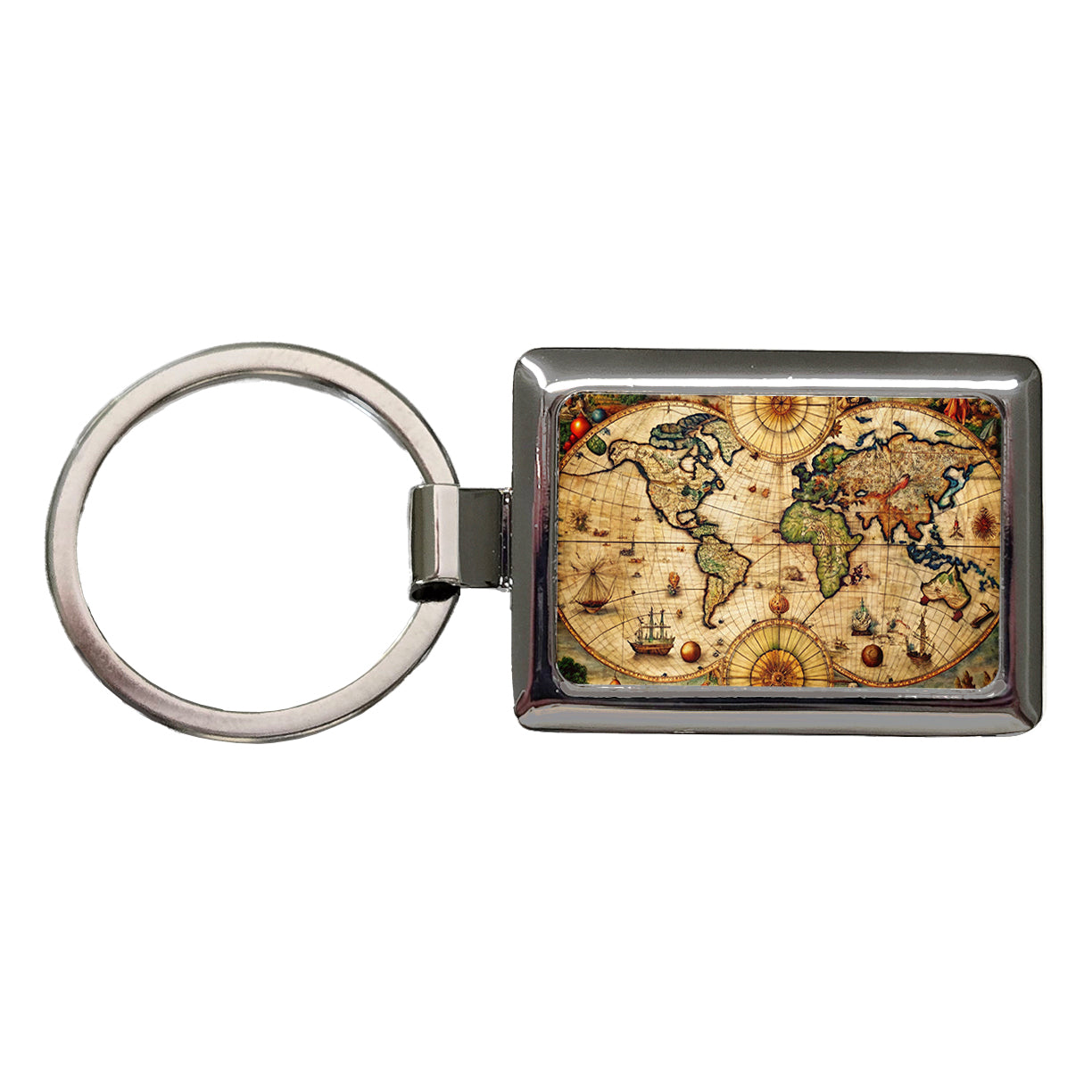 Ancient Nautical World Maritime Map Rectangle Metal Keychain