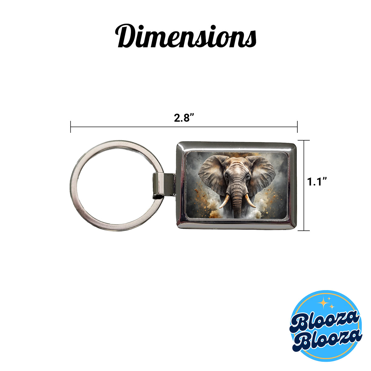 Angry Elephant Black Watercolor Rectangle Metal Keychain