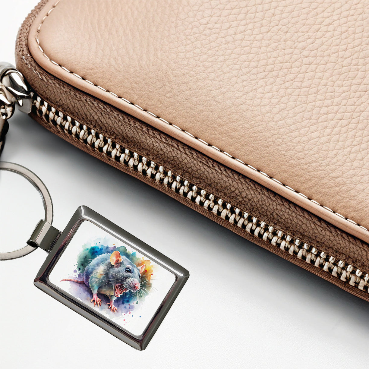 Angry Rat Watercolor Rectangle Metal Keychain