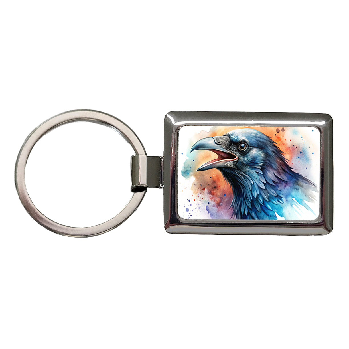 Angry Raven Watercolor Rectangle Metal Keychain