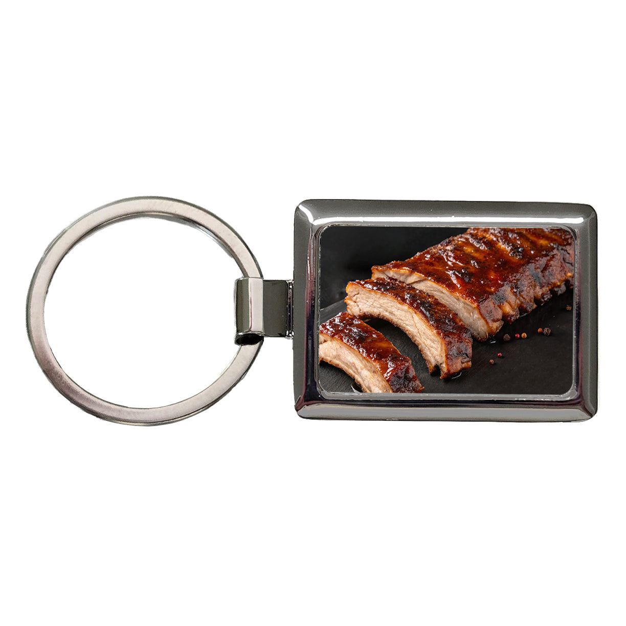 BBQ Baby Back Ribs Rectangle Metal Keychain