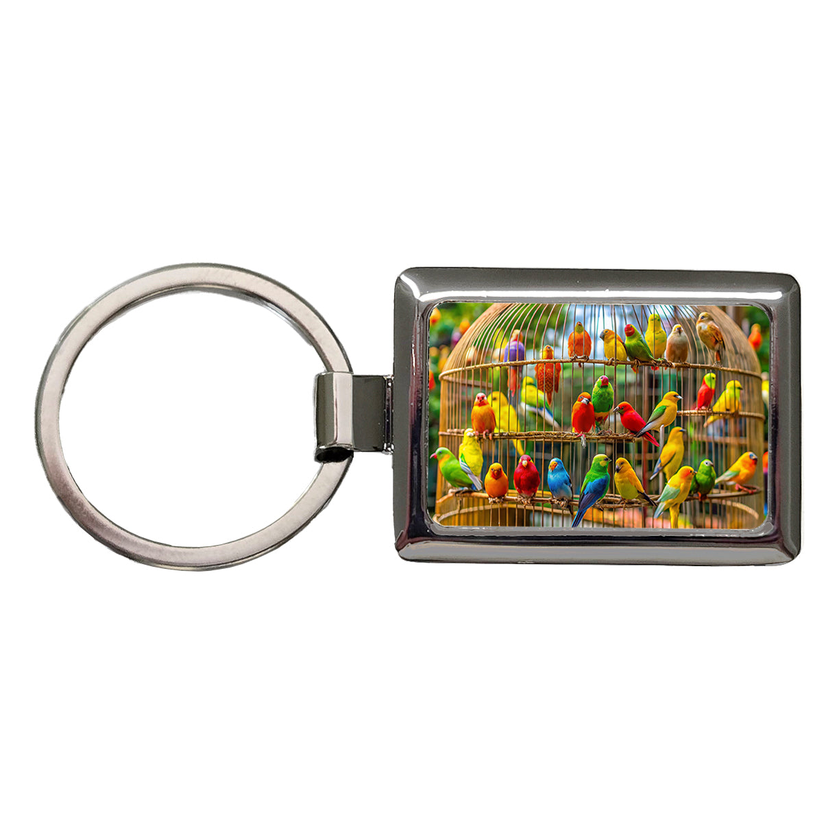 Bird Cage with Canaries Rectangle Metal Keychain