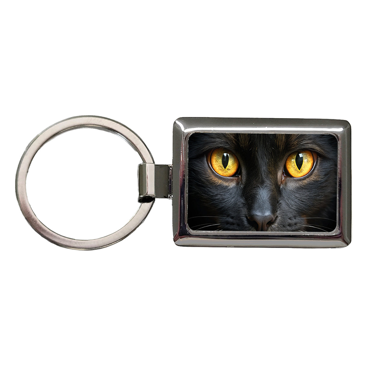 Black Cat with Gold Eyes Rectangle Metal Keychain