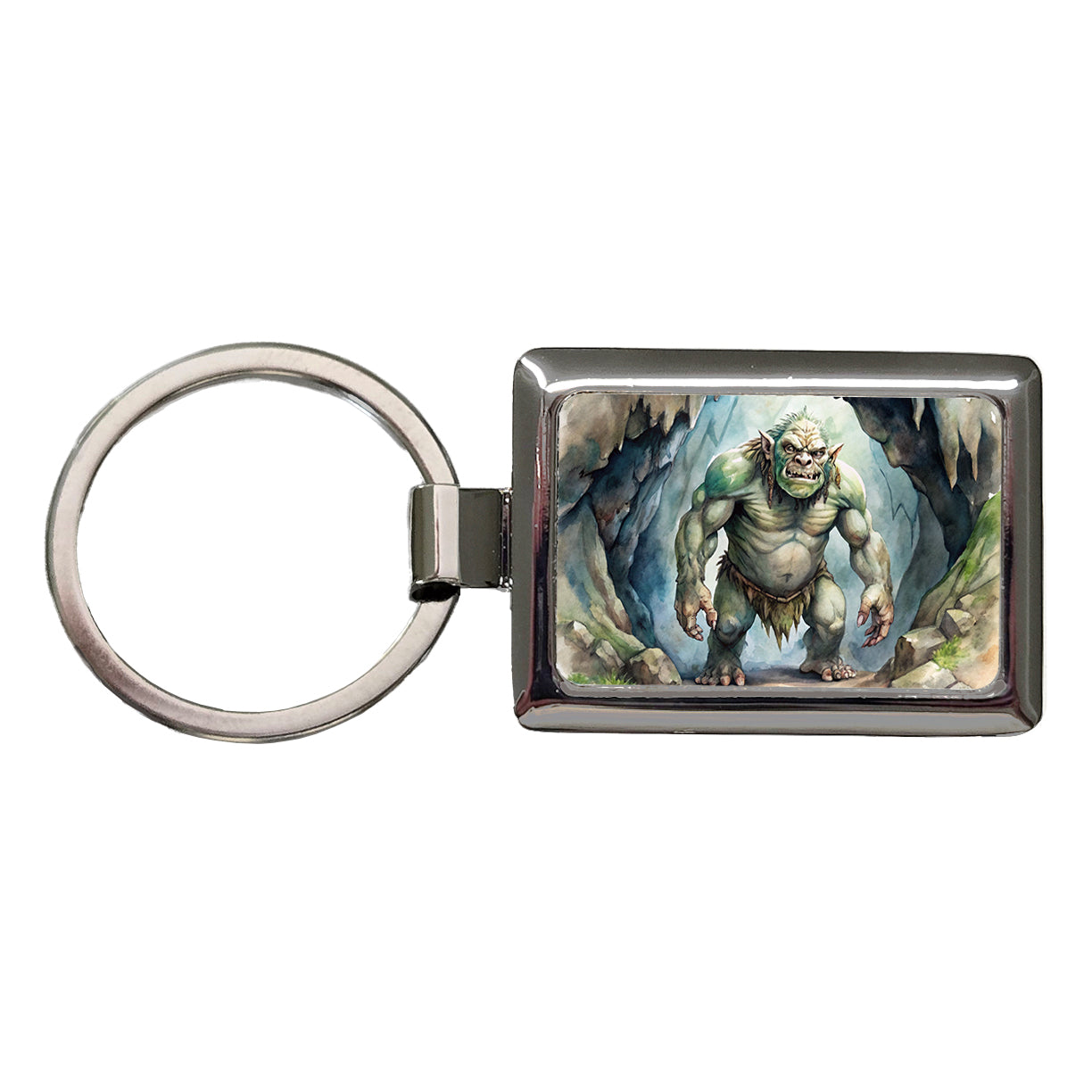 Cave Troll Fantasy Monster Watercolor Rectangle Metal Keychain
