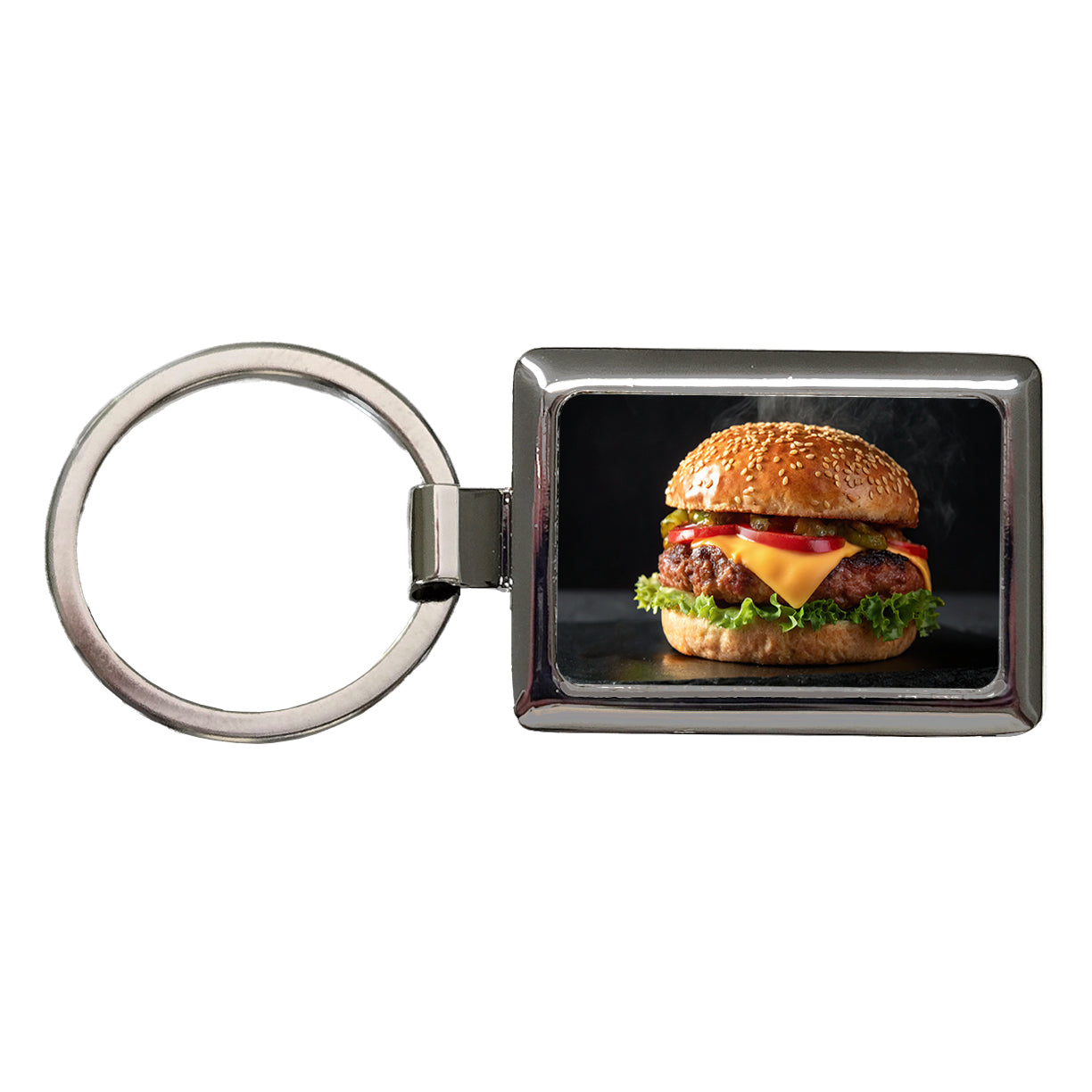 Cheeseburger with all the Toppings Rectangle Metal Keychain