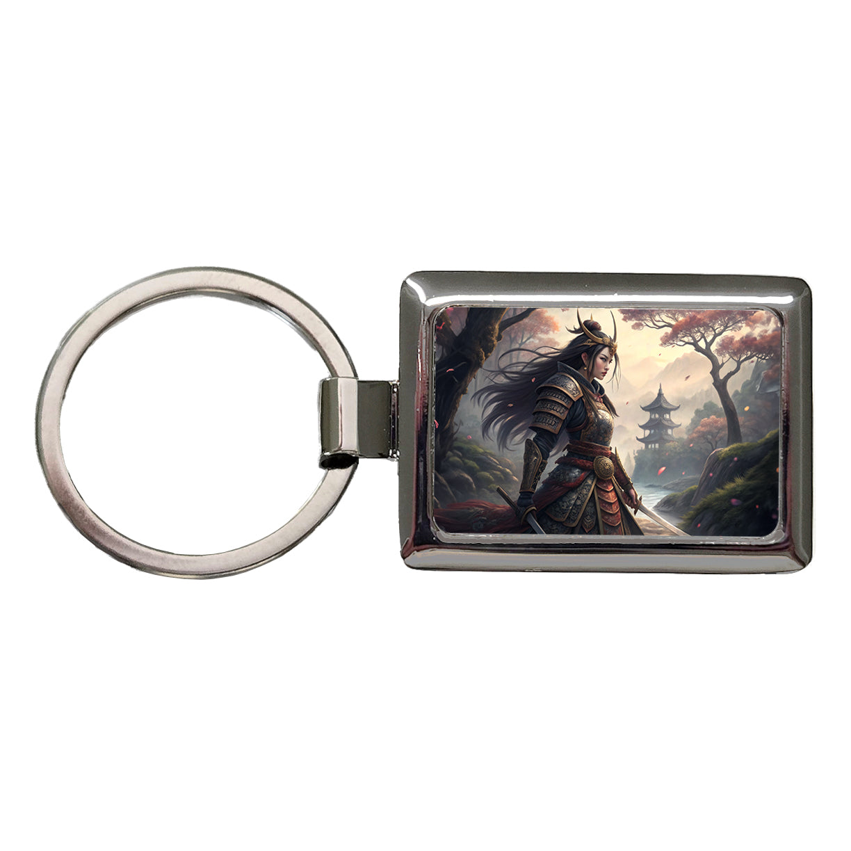 Classic Japanese Anime Style Fantasy Warrior Woman Rectangle Metal Keychain