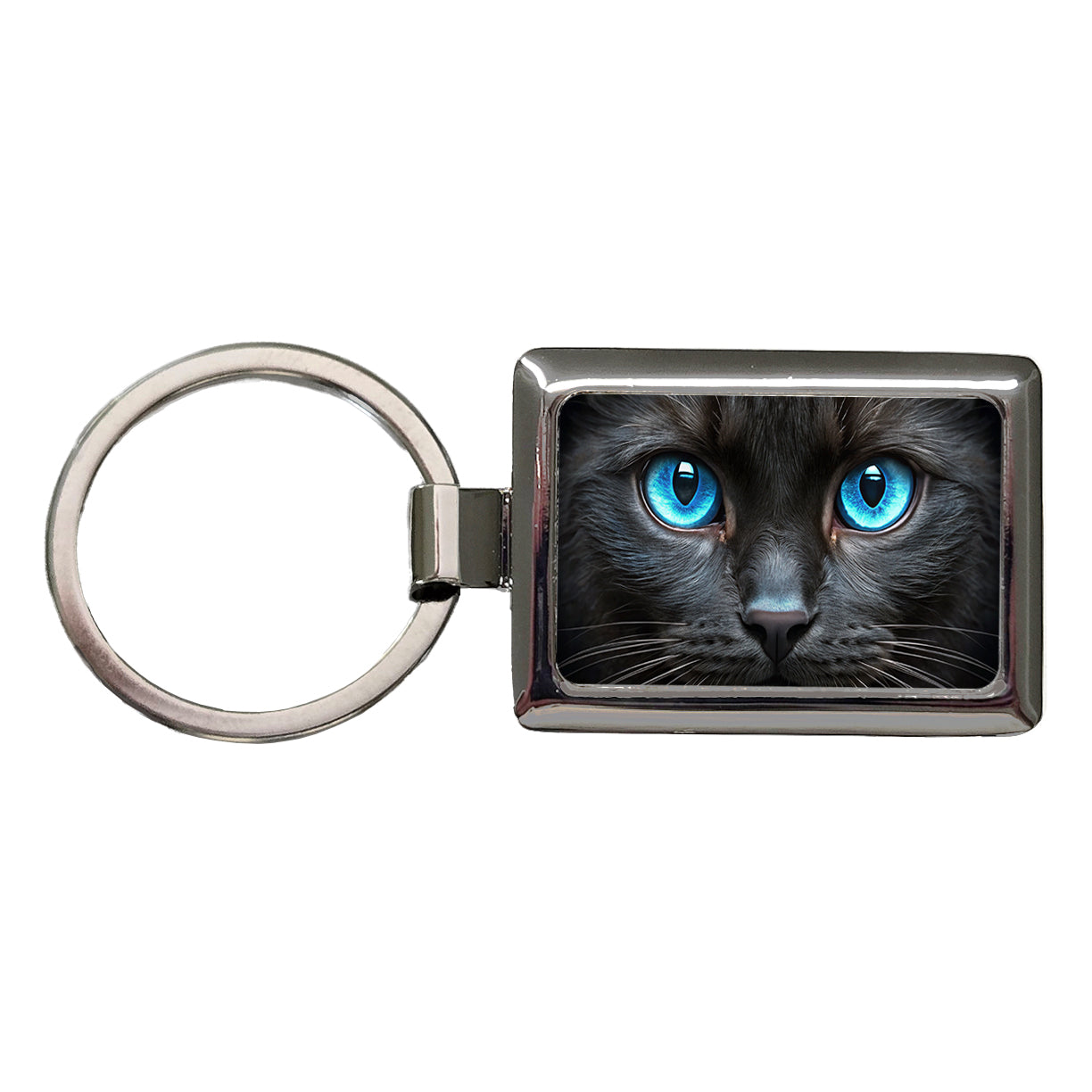 Close-Up Of Blue Cat Eyes Rectangle Metal Keychain