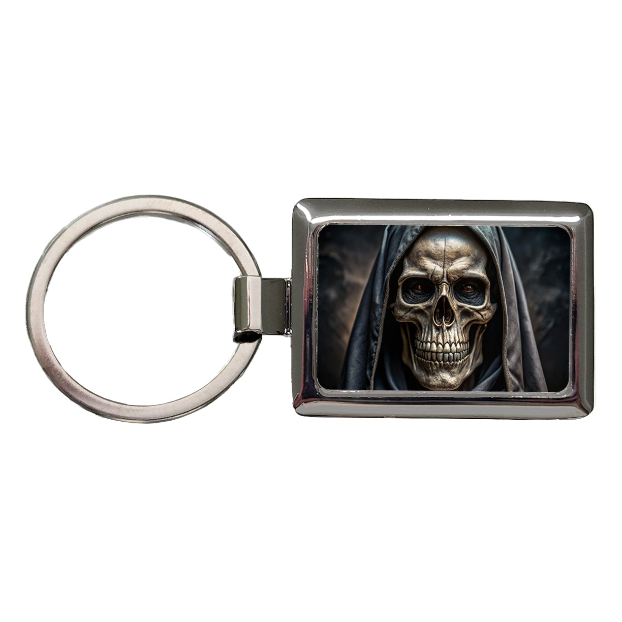 Close-Up Of Grim Reaper Skull Face Halloween Rectangle Metal Keychain