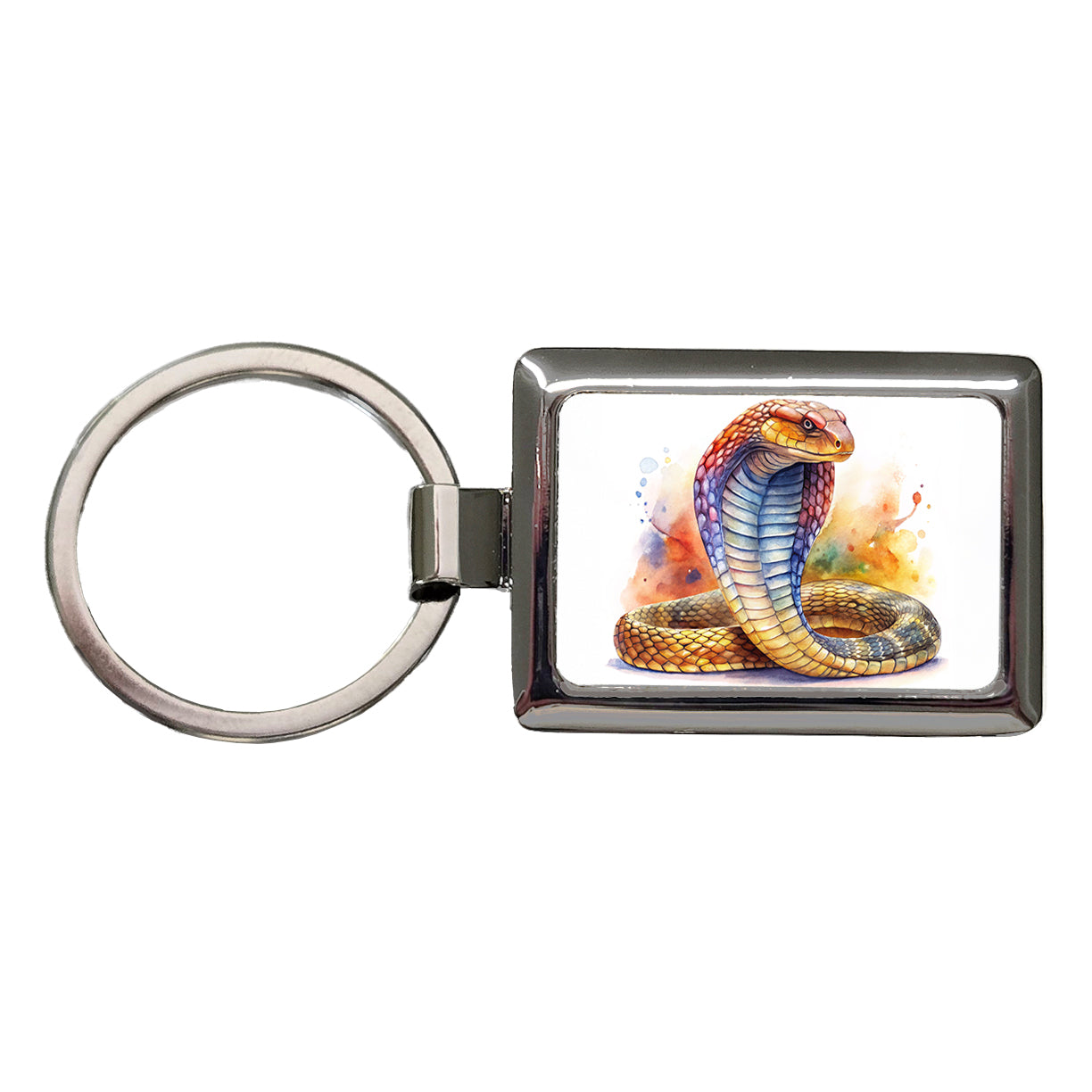 Cobra Snake Watercolor Rectangle Metal Keychain