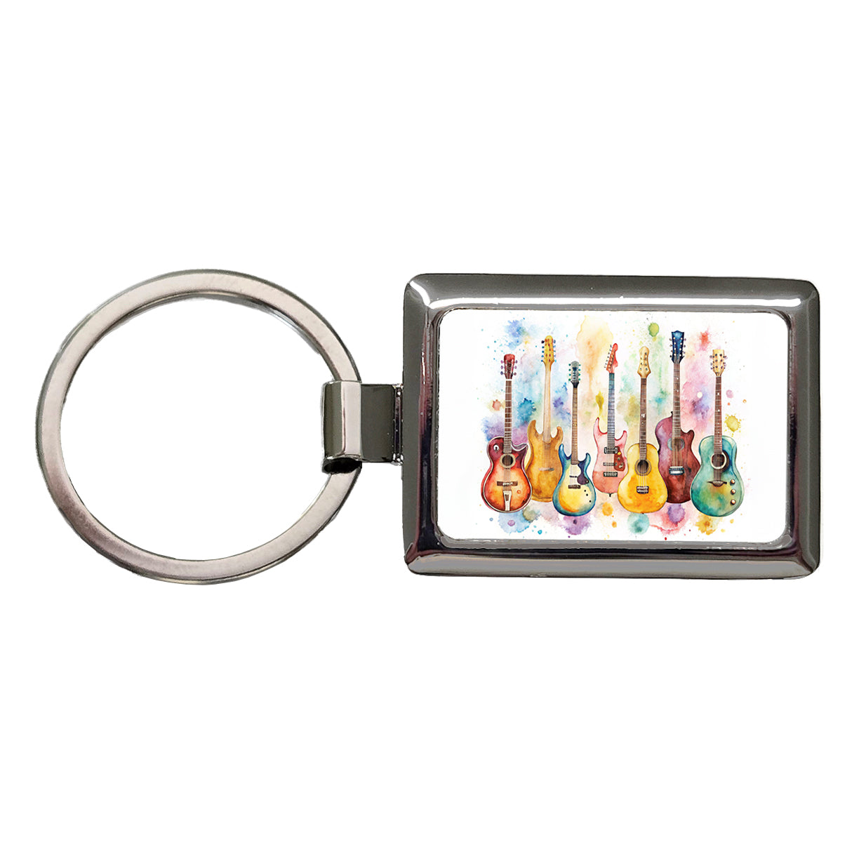Colorful Guitar Collection Watercolor Rectangle Metal Keychain
