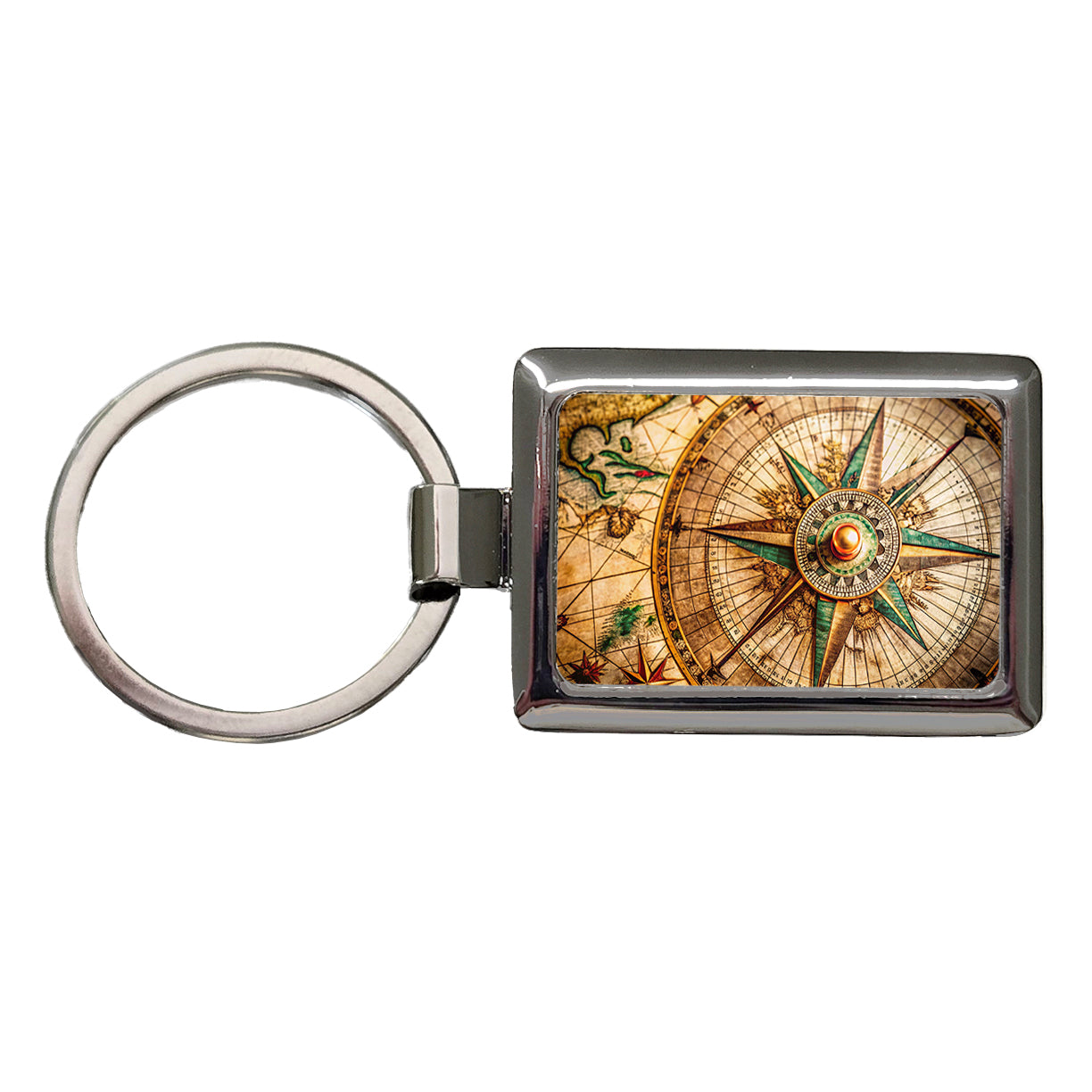 Compass Rose on an Ancient Nautical Maritime Map Rectangle Metal Keychain