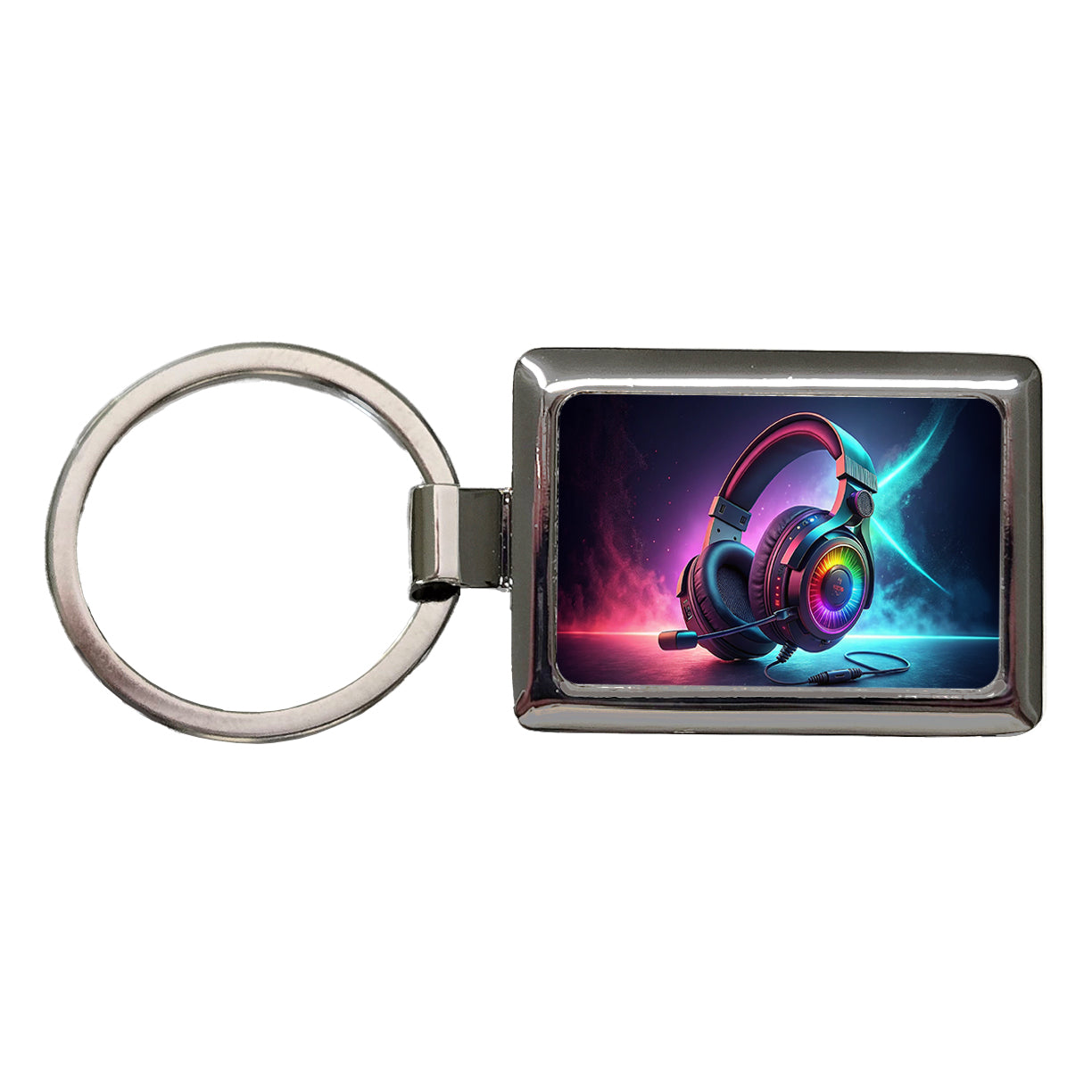Computer Console Gaming Headphones Rectangle Metal Keychain