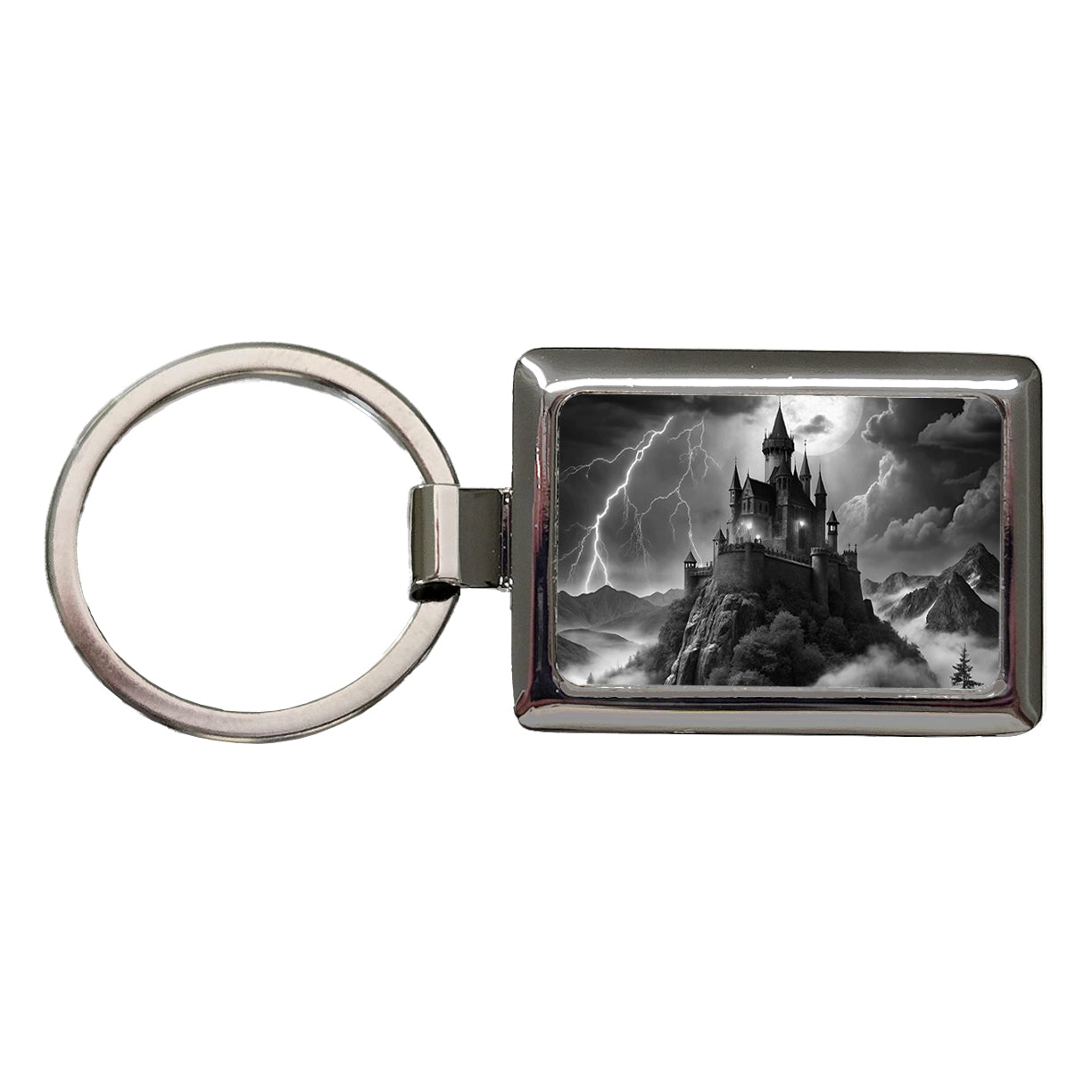 Dark and Foreboding Vampire Castle Rectangle Metal Keychain