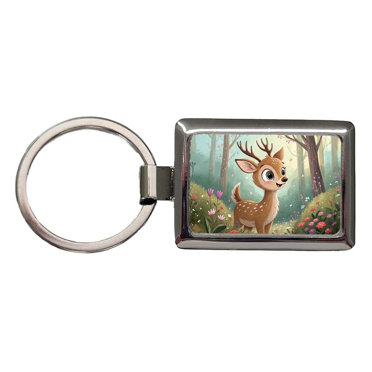 Deer Children's Illustration Style Rectangle Metal Keychain