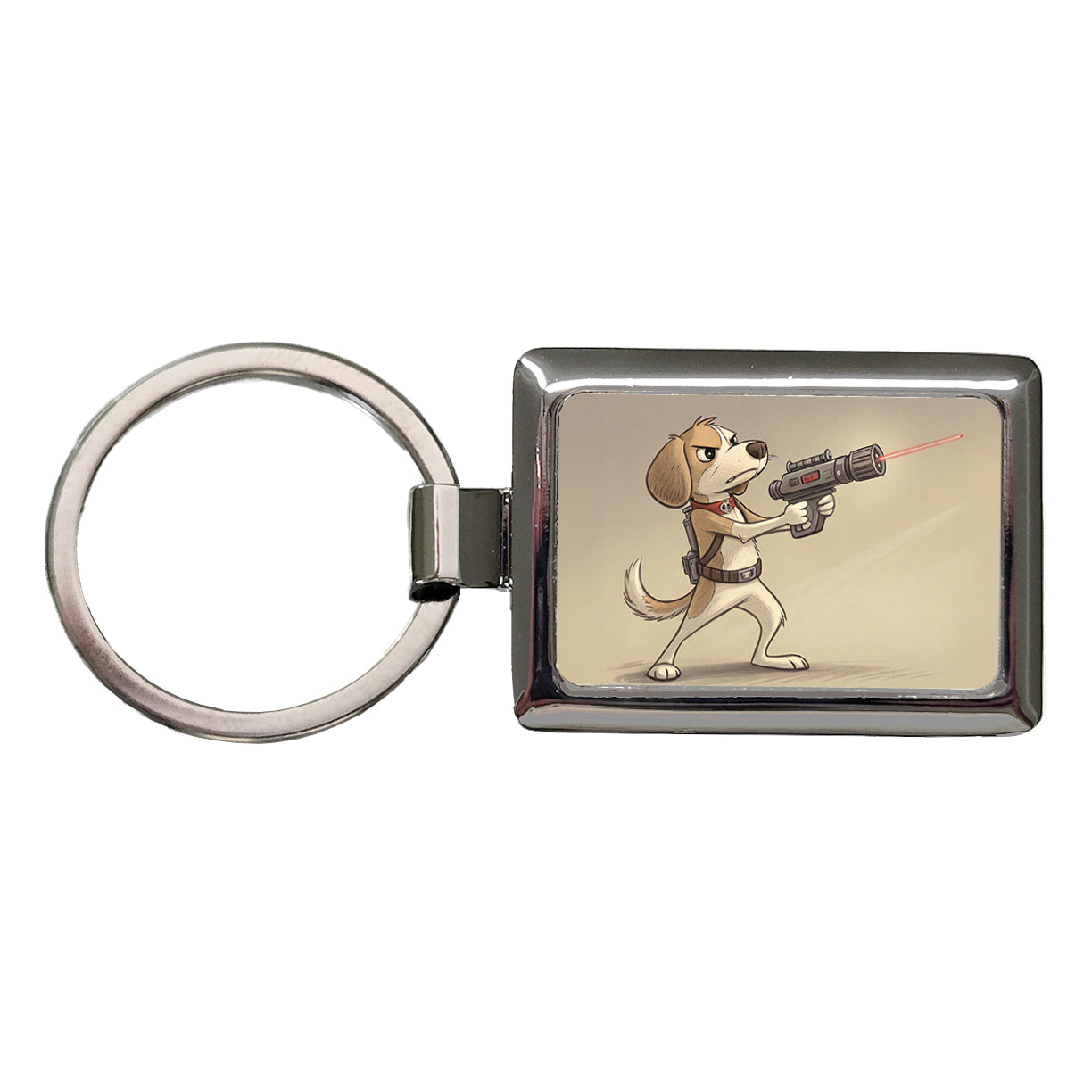 Dog With Laser Gun Sci-fi Cartoon Rectangle Metal Keychain