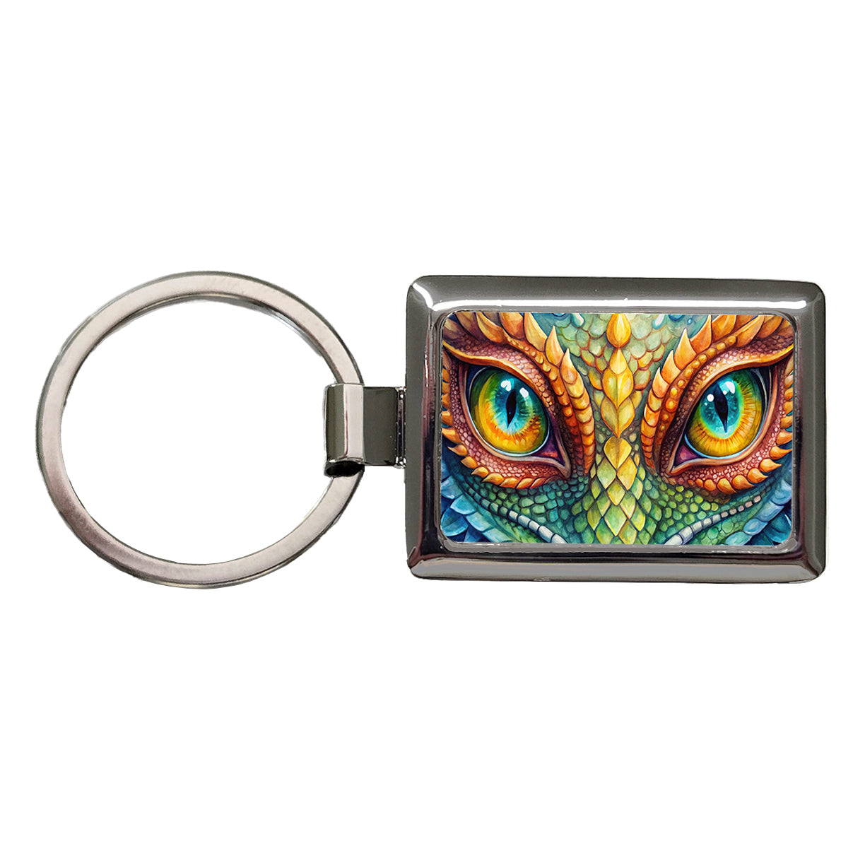 Dragon Eyes Close Up Watercolor Rectangle Metal Keychain