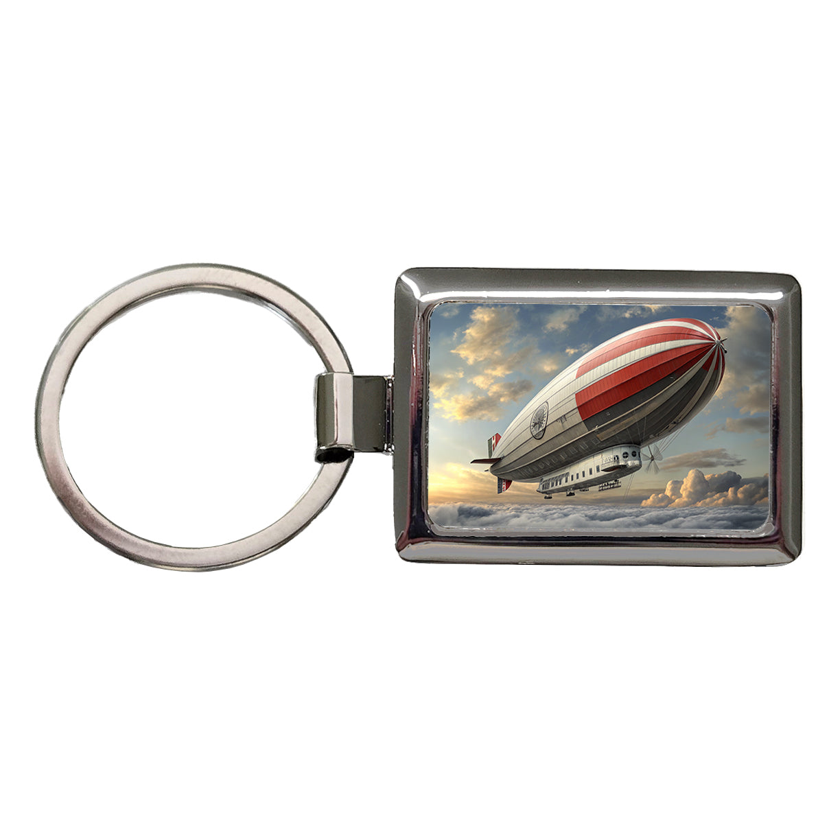 Early 1900's Dirigible Airship Blimp Rectangle Metal Keychain