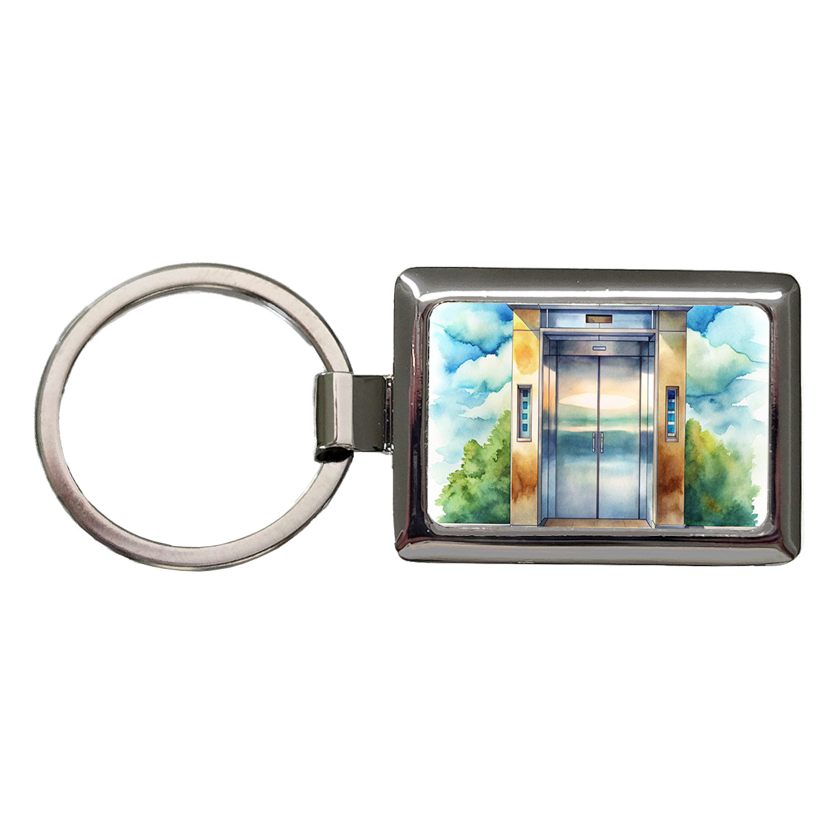 Elevator To Nowhere Watercolor Rectangle Metal Keychain