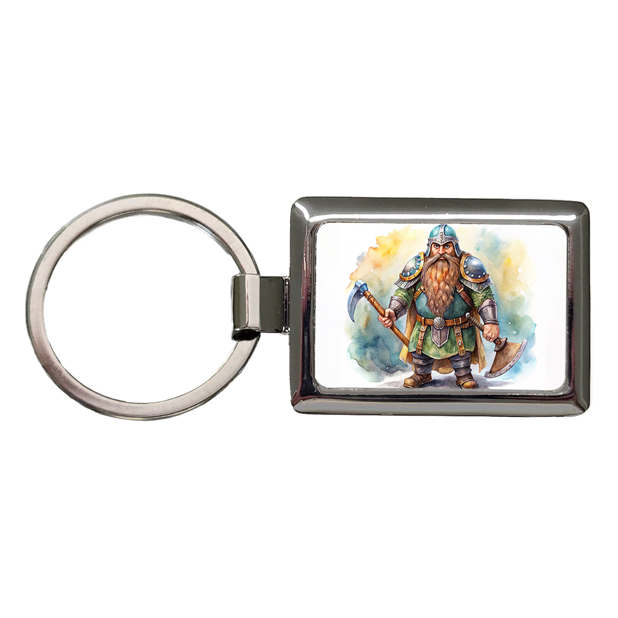 Fantasy Dwarf Fighter Warrior Tank Watercolor Rectangle Metal Keychain