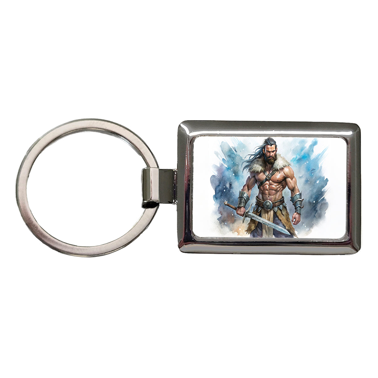 Fantasy Male Barbarian With Two-Handed Sword Rectangle Metal Keychain