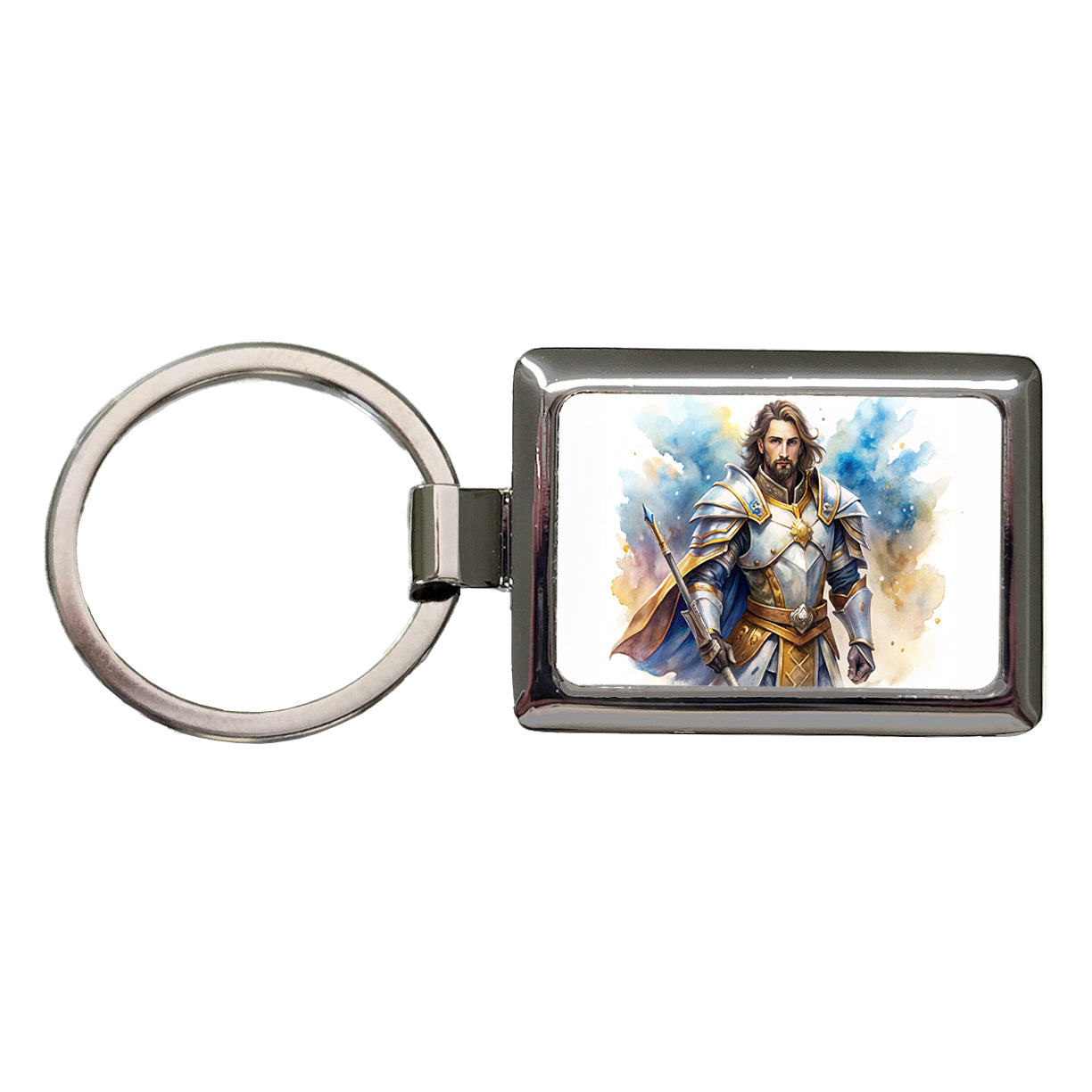 Fantasy Male Paladin Warrior Watercolor Rectangle Metal Keychain