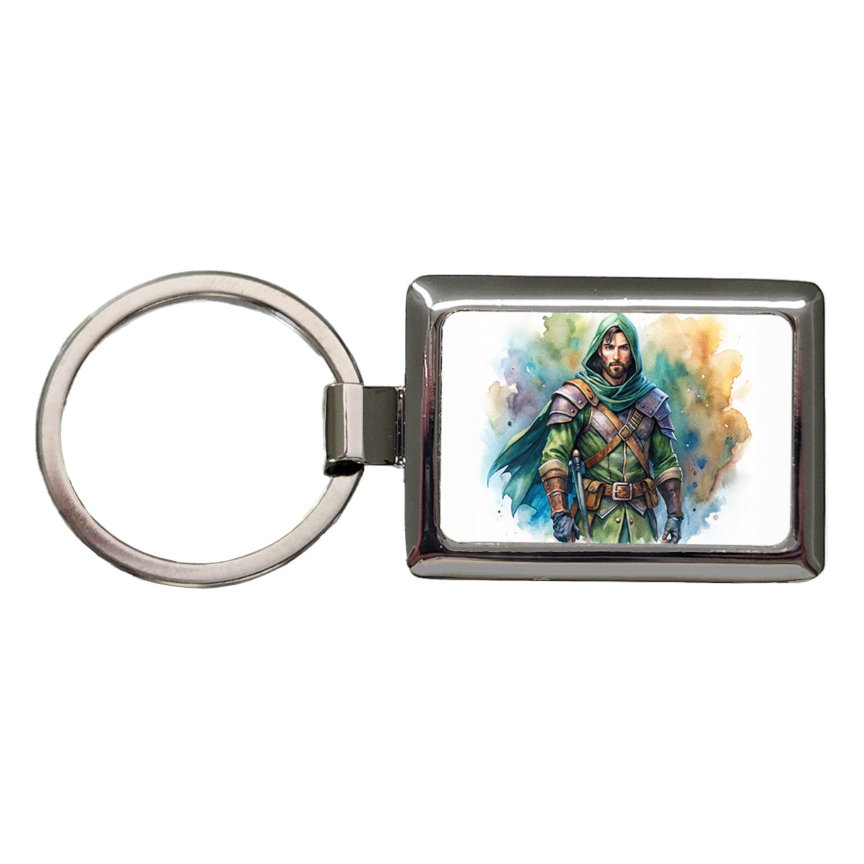 Fantasy Male Rogue Thief Watercolor Rectangle Metal Keychain