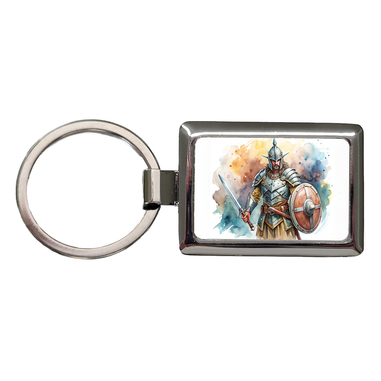 Fantasy Male Warrior Fighter With Full Armor Tank Rectangle Metal Keychain