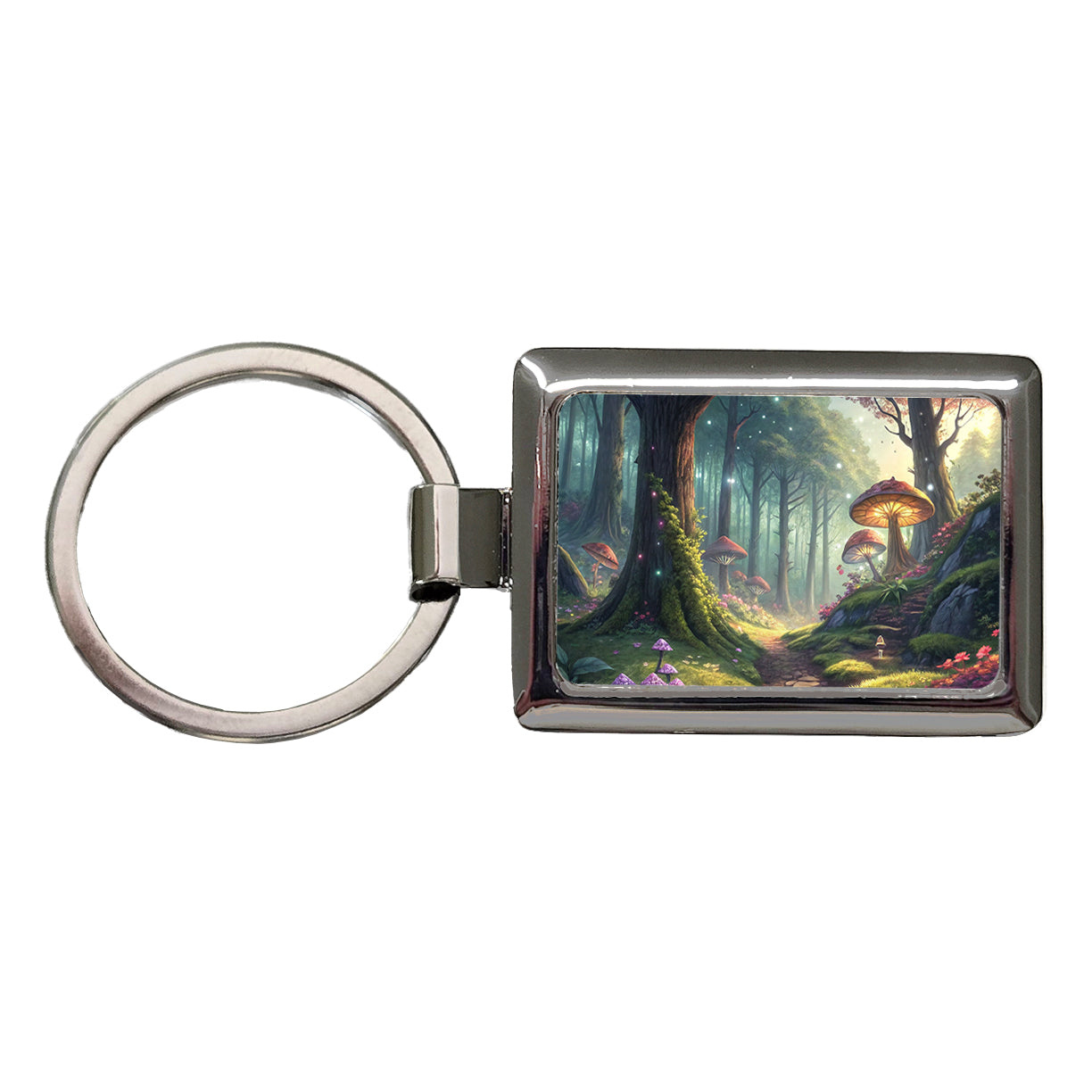 Fantasy Mushroom Forest Mystical Anime Style Rectangle Metal Keychain