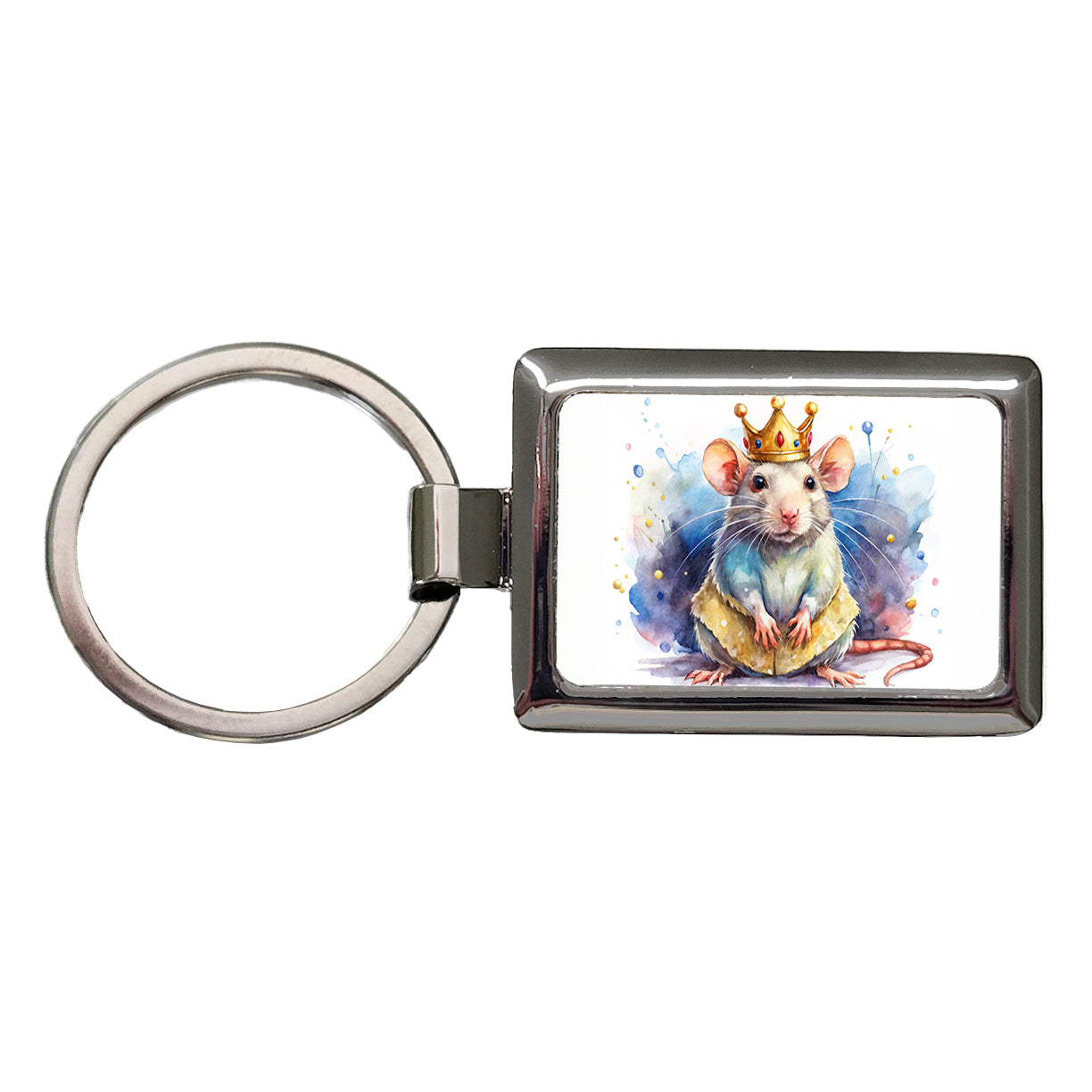 Fantasy Rat Mouse King Watercolor Rectangle Metal Keychain