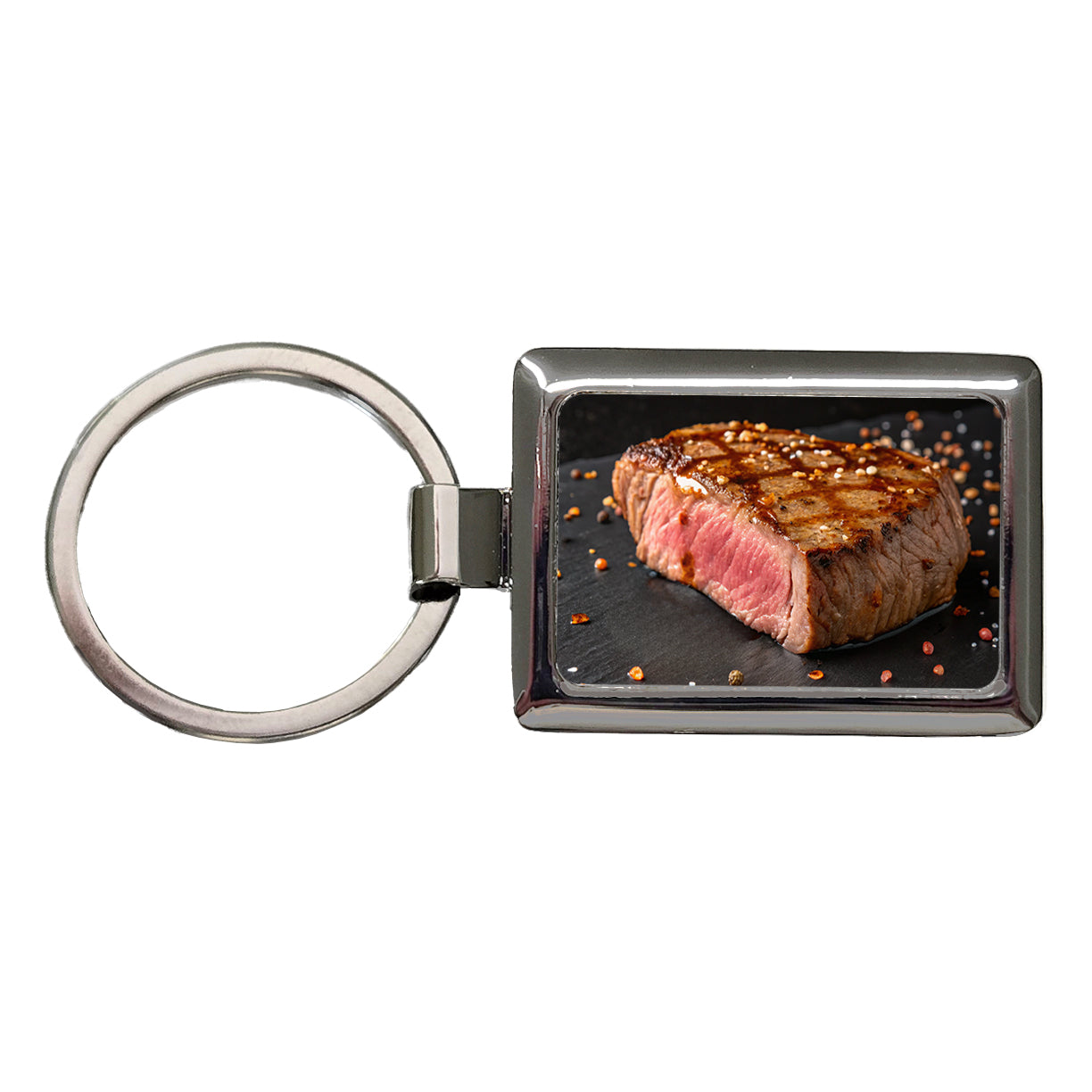 Grilled Juicy Steak Filet Rectangle Metal Keychain