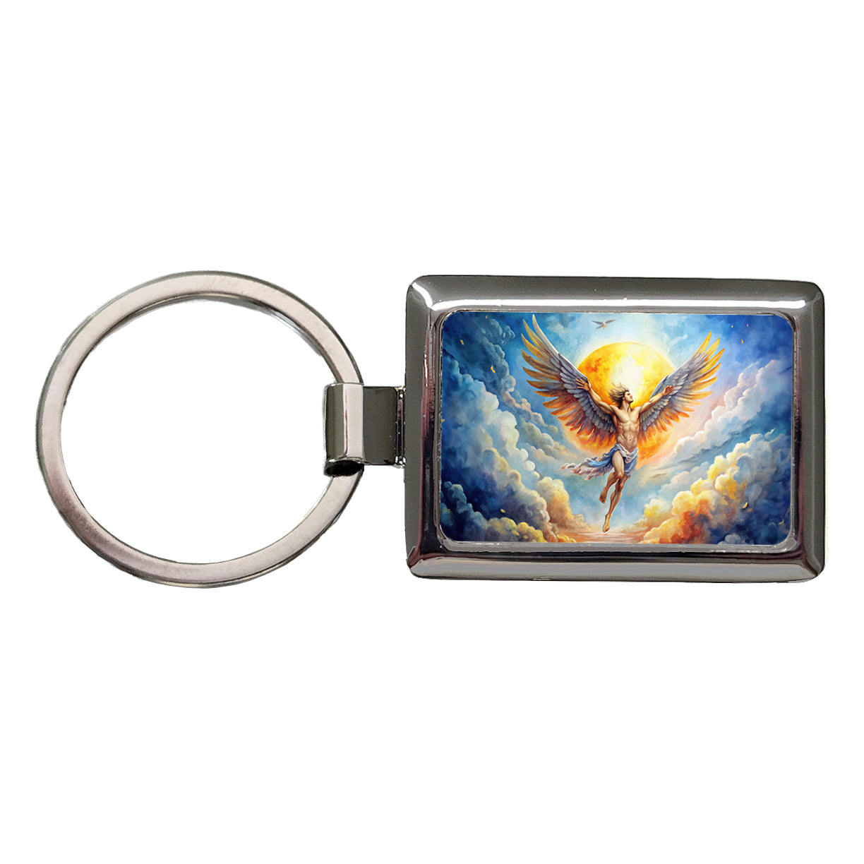 Icarus Flying Too Close To The Sun Greek Myth Watercolor Rectangle Metal Keychain