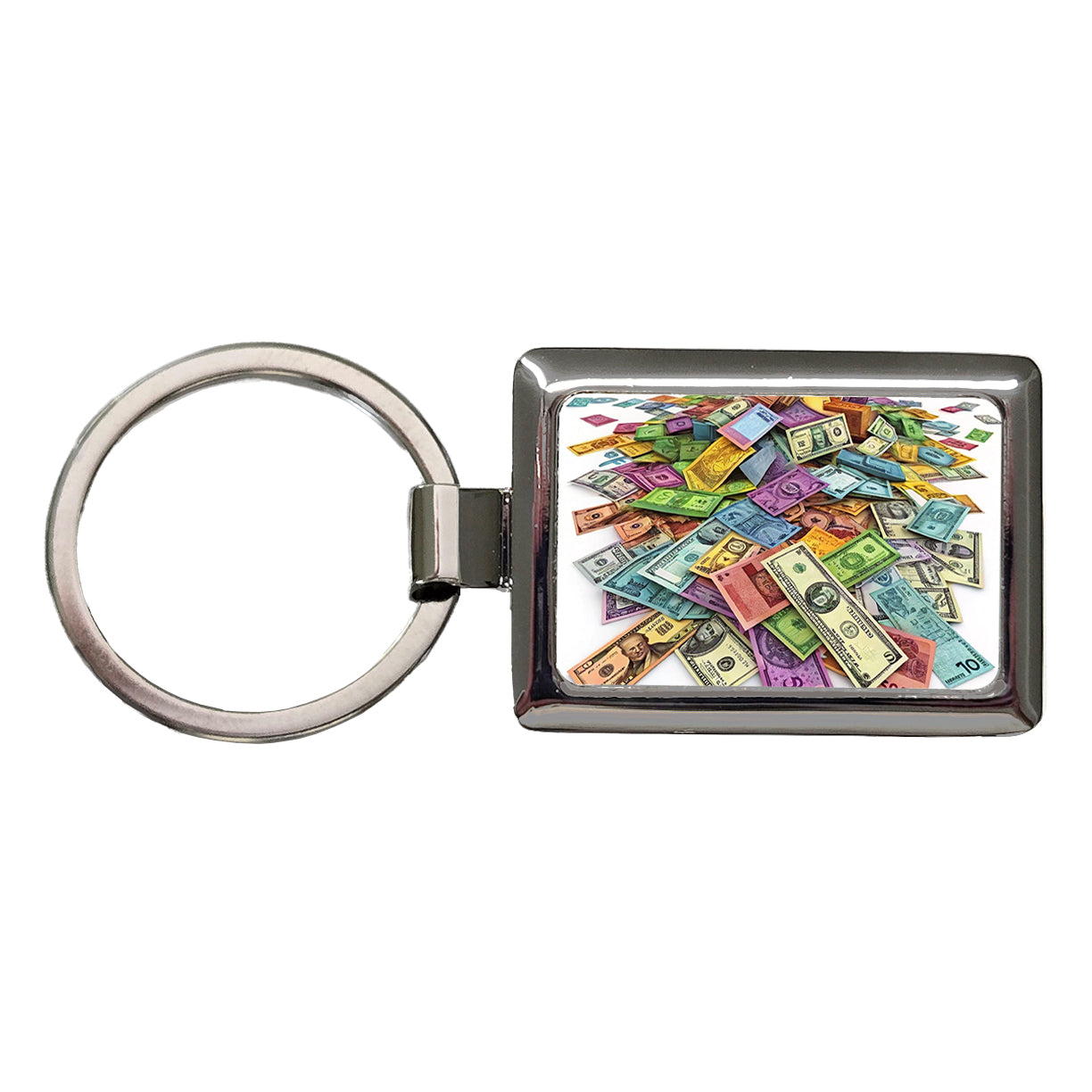 Lots of Colorful Money Monetary Bills Rectangle Metal Keychain