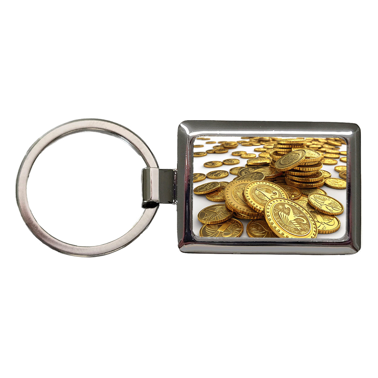 Lots of Gold Coins Rectangle Metal Keychain