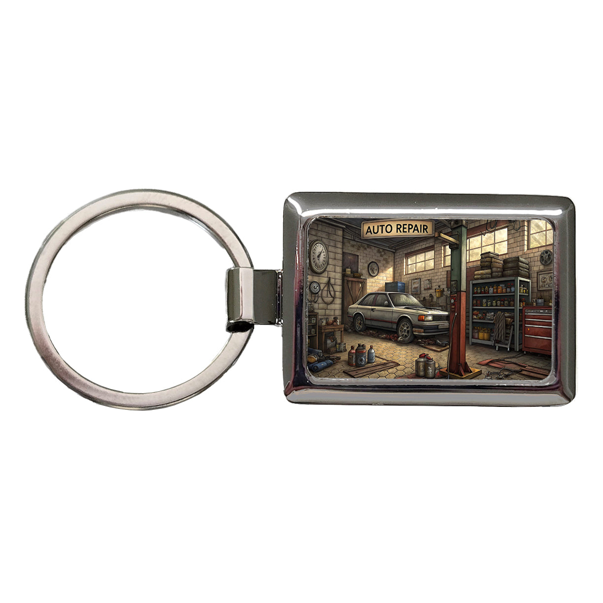 Mechanic's Automotive Repair Garage Rectangle Metal Keychain
