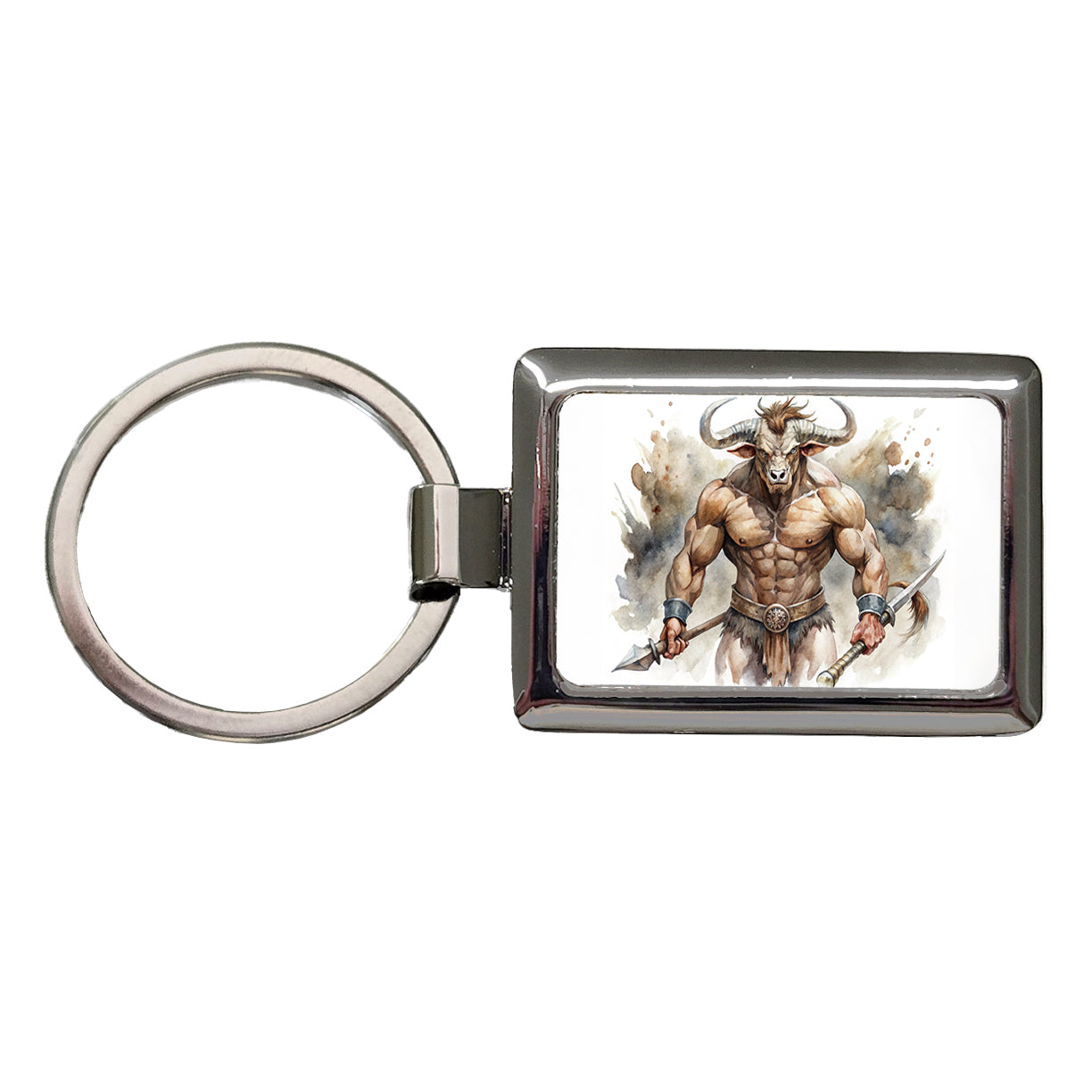 Minotaur Greek Mythology Watercolor Rectangle Metal Keychain