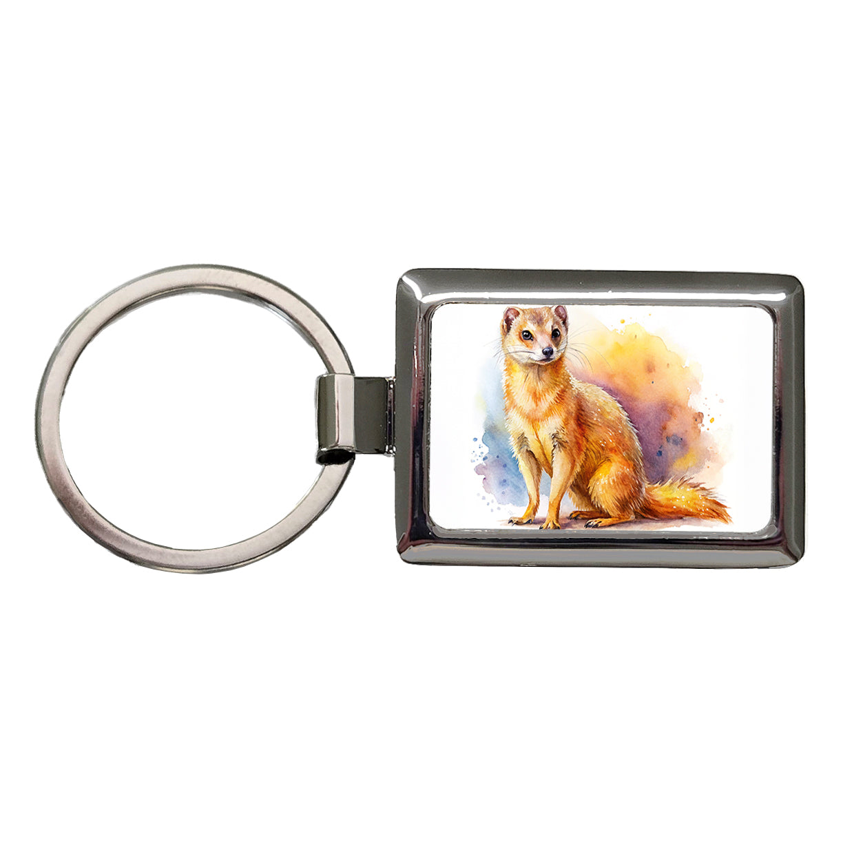 Mongoose Watercolor Rectangle Metal Keychain