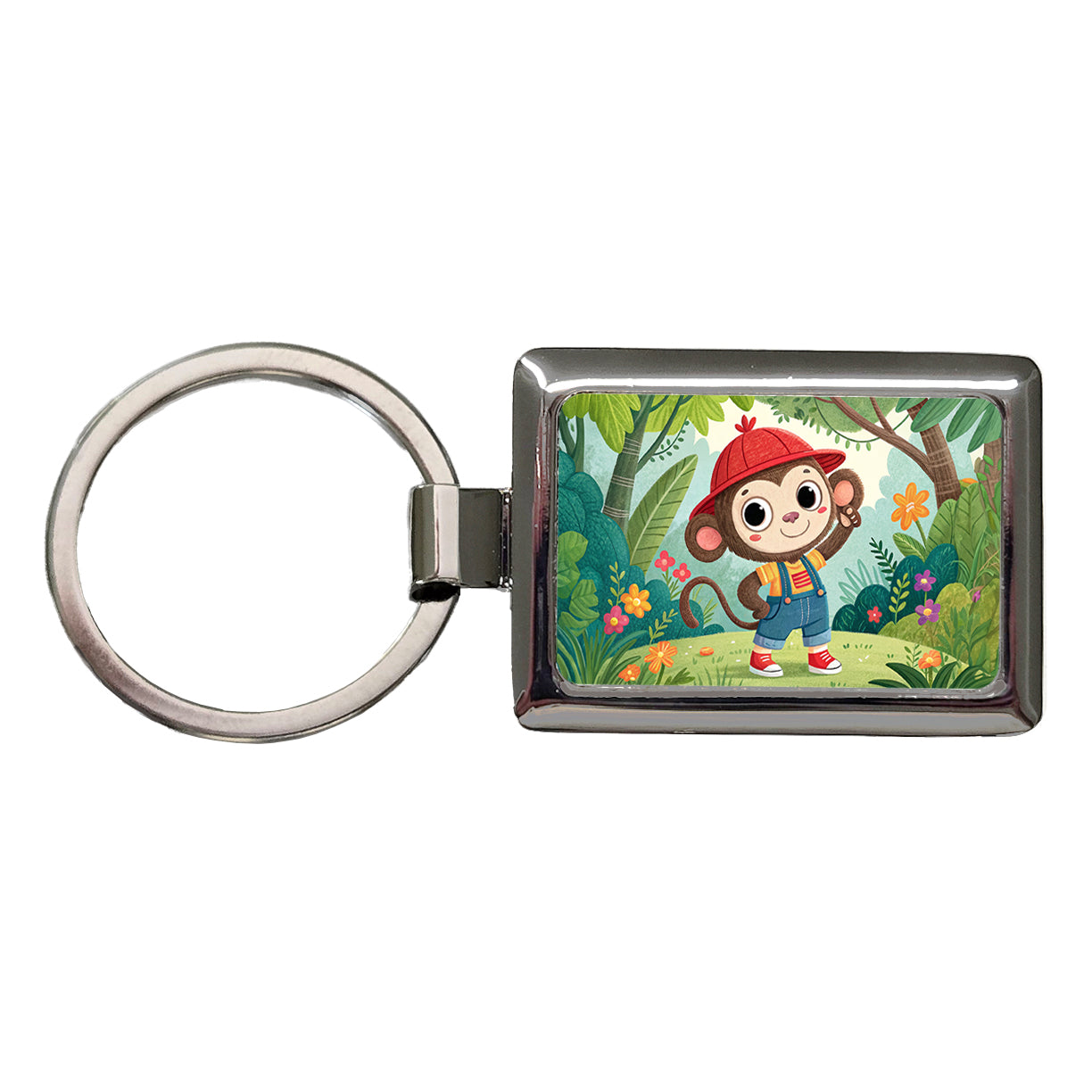 Monkey Children's Illustration Style Rectangle Metal Keychain