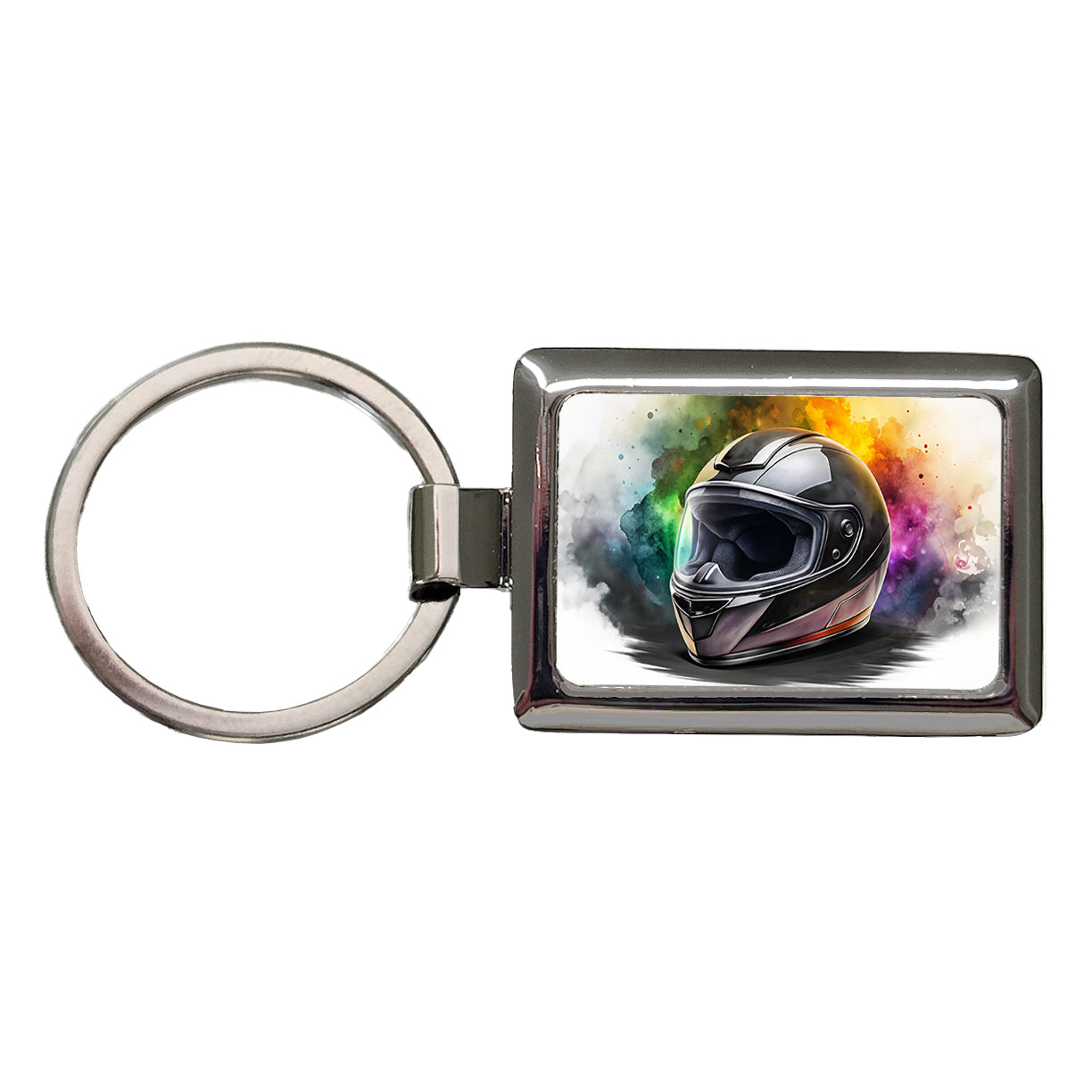 Motorcycle Racing Riding Helmet Watercolor Rectangle Metal Keychain