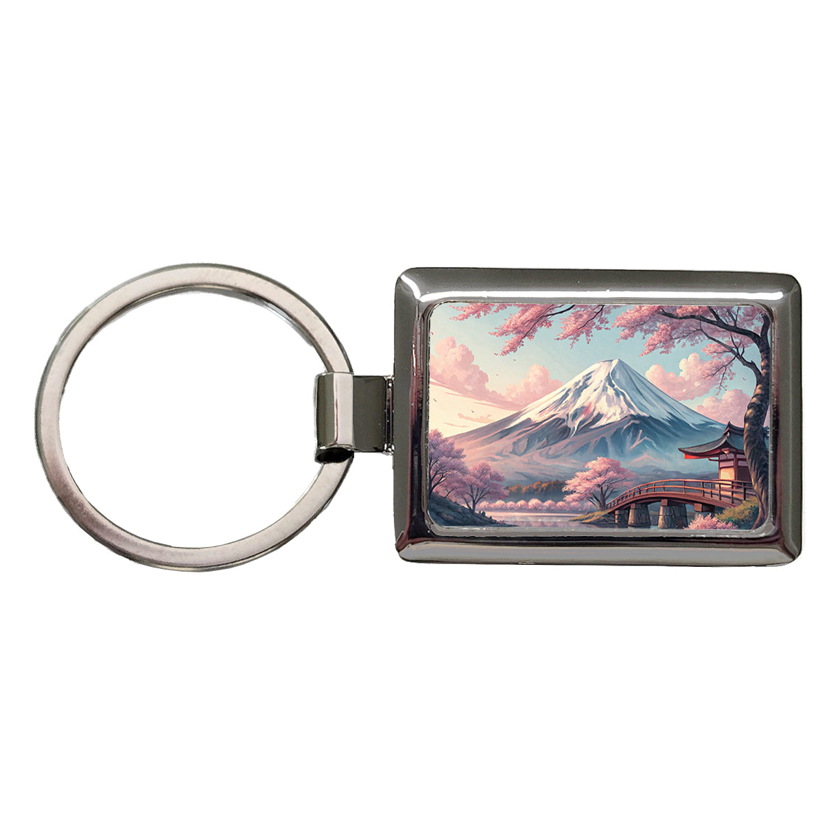 Mount Fuji During Cherry Blossom Season Japan Rectangle Metal Keychain