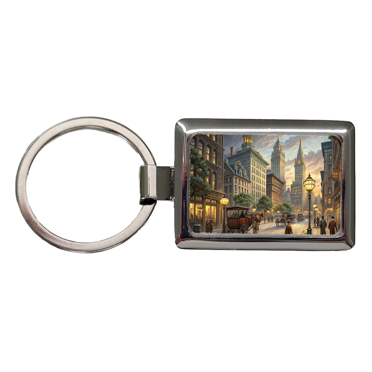 New York City Street in the 1800's Rectangle Metal Keychain